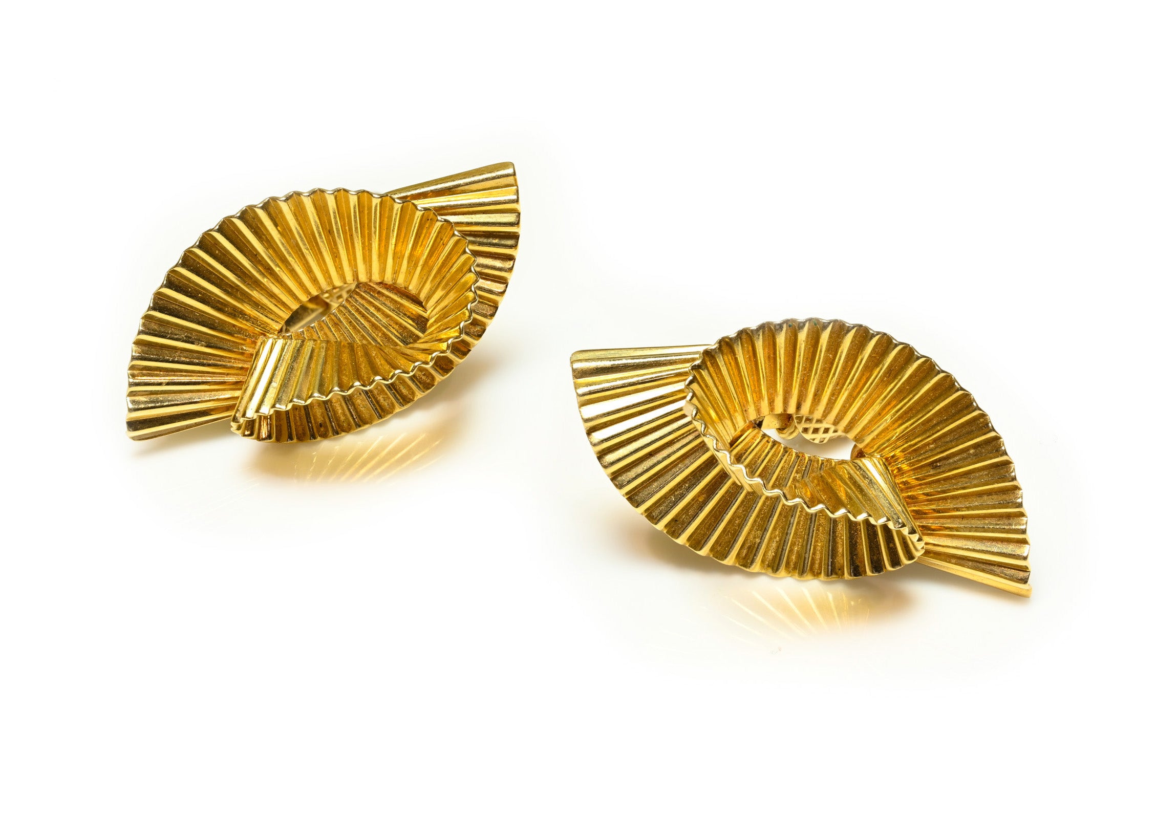 Tiffany Co Gold Fluted Ribbon Twist Earrings