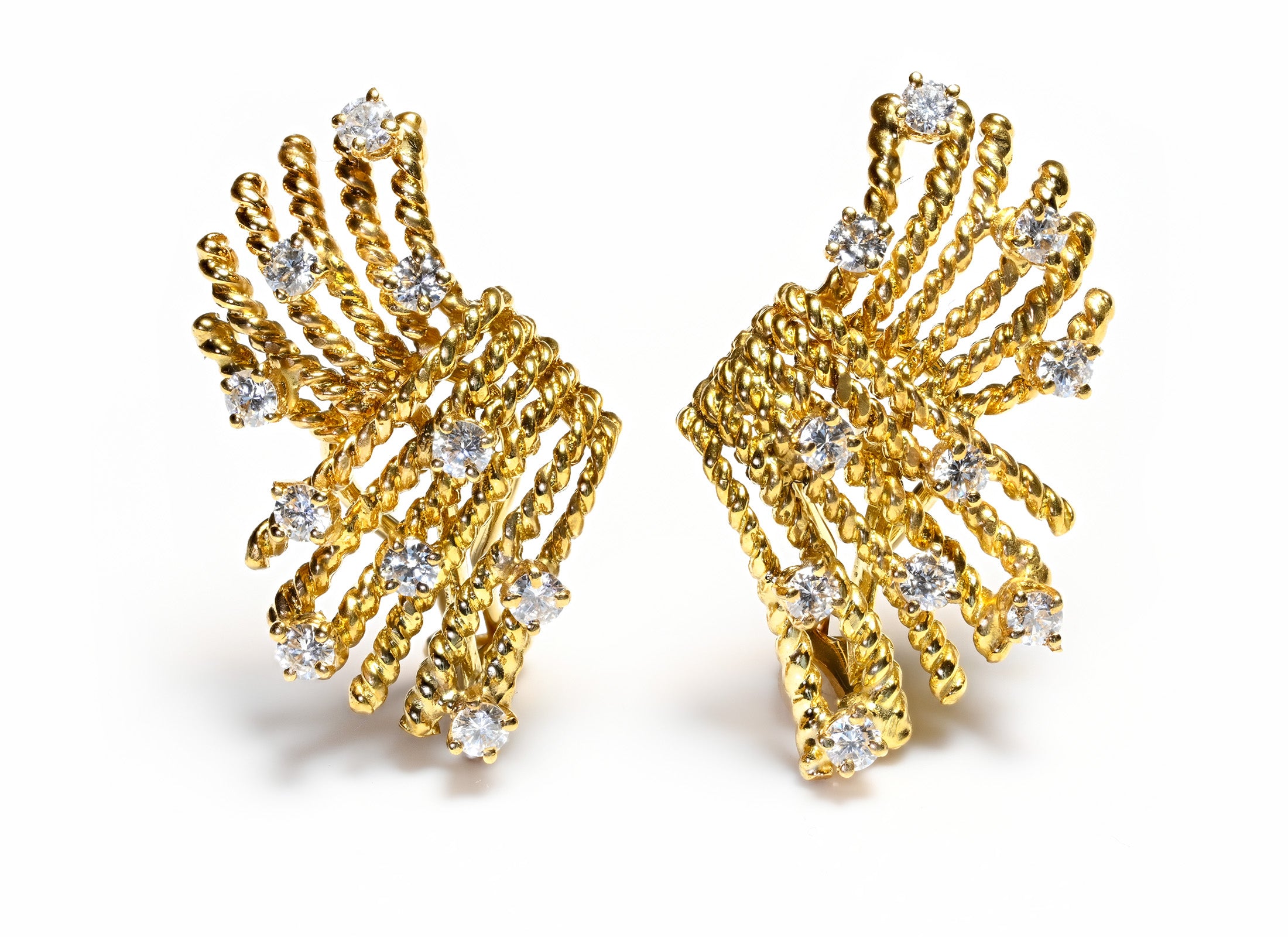 Schlumberger Tiffany Co 18K Gold Diamond V-Rope Earrings