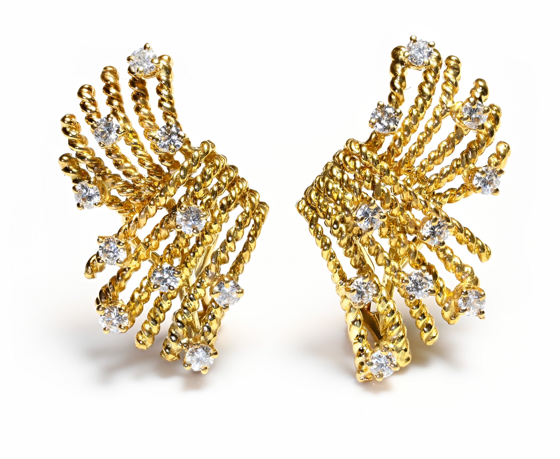 Tiffany Co Schlumberger 18K Gold Diamond V-Rope Earrings