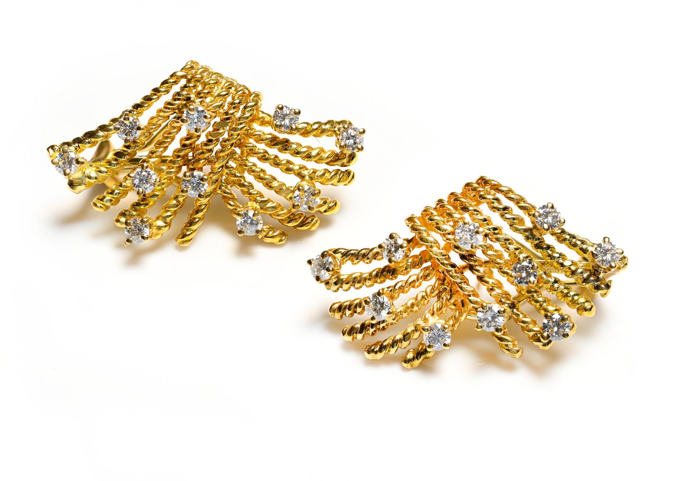 Tiffany & Co. Schlumberger 18K Gold Diamond V-Rope Earrings