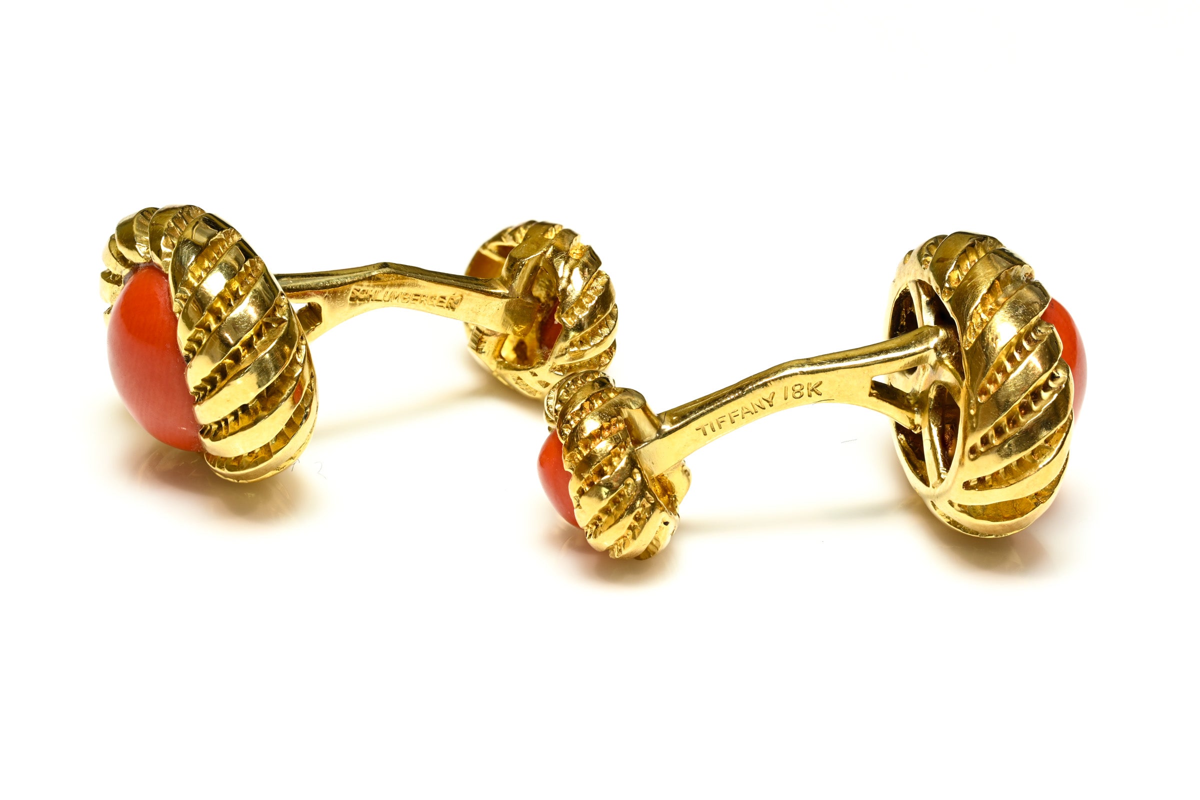 Tiffany & Co. Schlumberger Coral 18K Gold Cufflinks Vintage