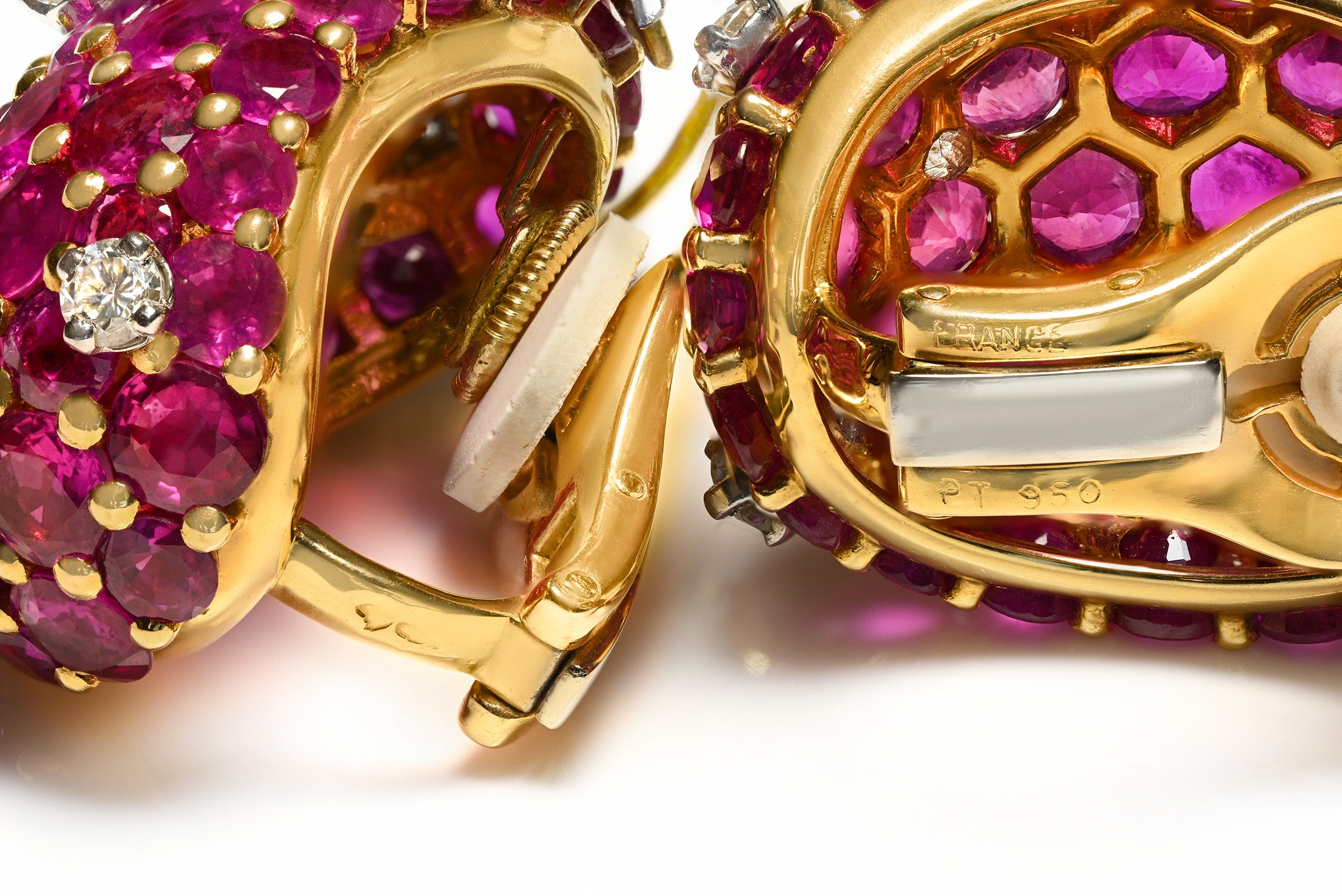 Tiffany Co. Schlumberger Platinum 18K Gold Ruby Pearl Diamond Earrings