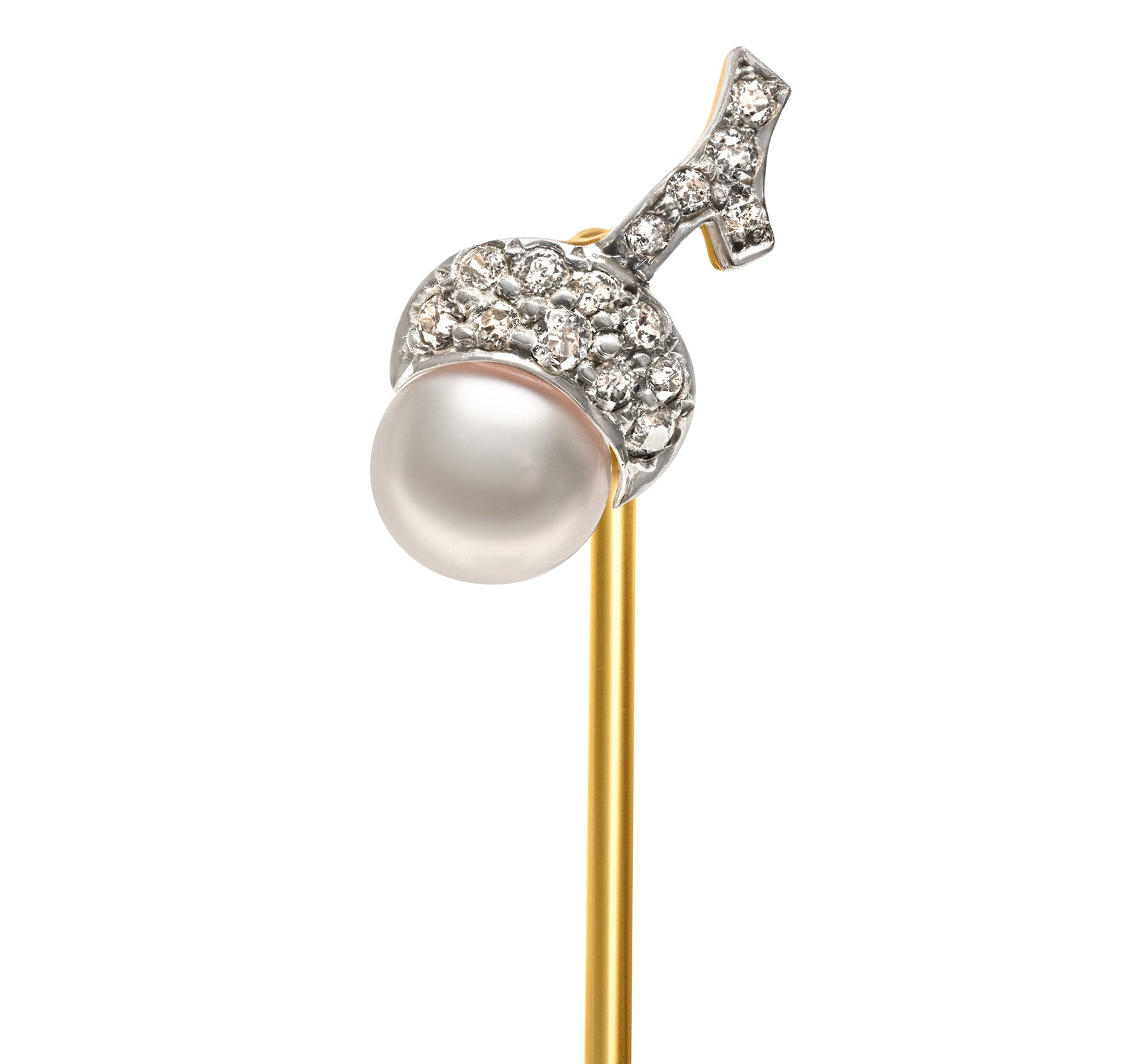 Tiffany Co. Natural Pearl Diamond Acorn Stick Pin Gold