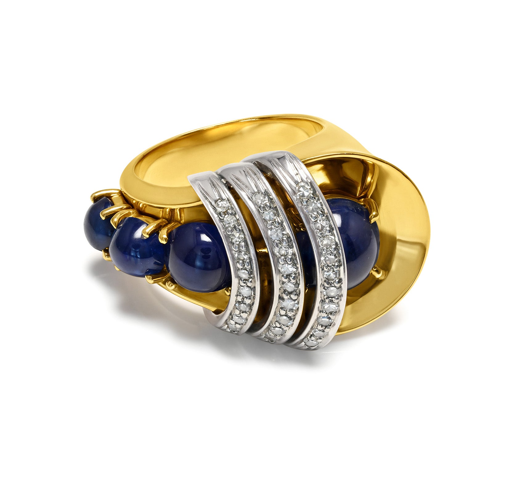 Retro Trabert Hoeffer-Mauboussin Sapphire Diamond Gold Ring