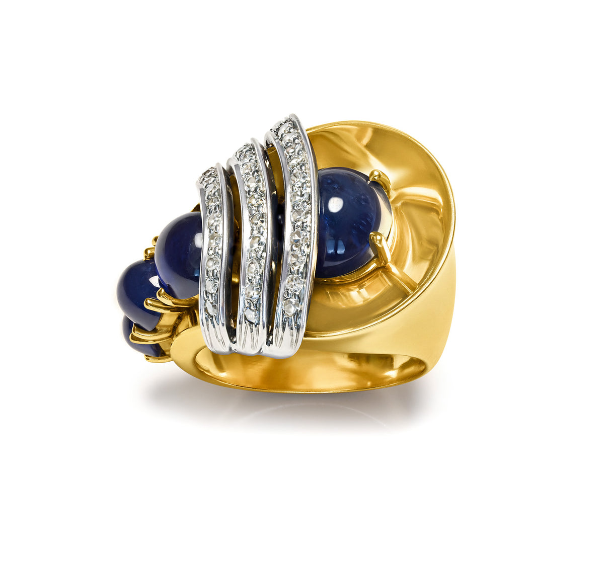 Trabert & Hoeffer-Mauboussin Gold Retro Sapphire Diamond Ring