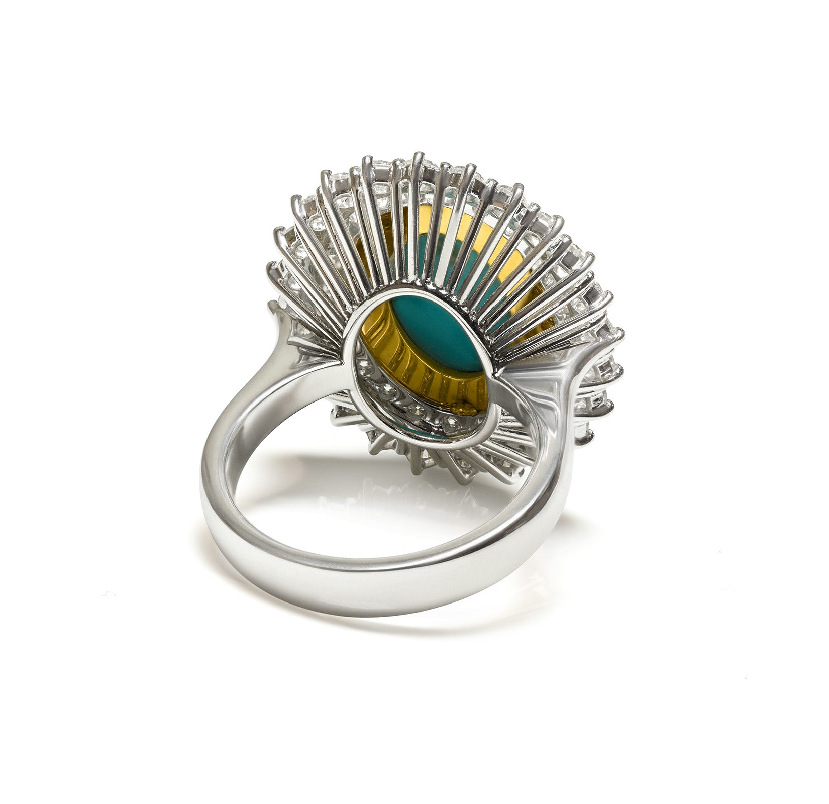 Vintage Italian Made Turquoise Cabochon and Diamond Ring in 18K White Gold