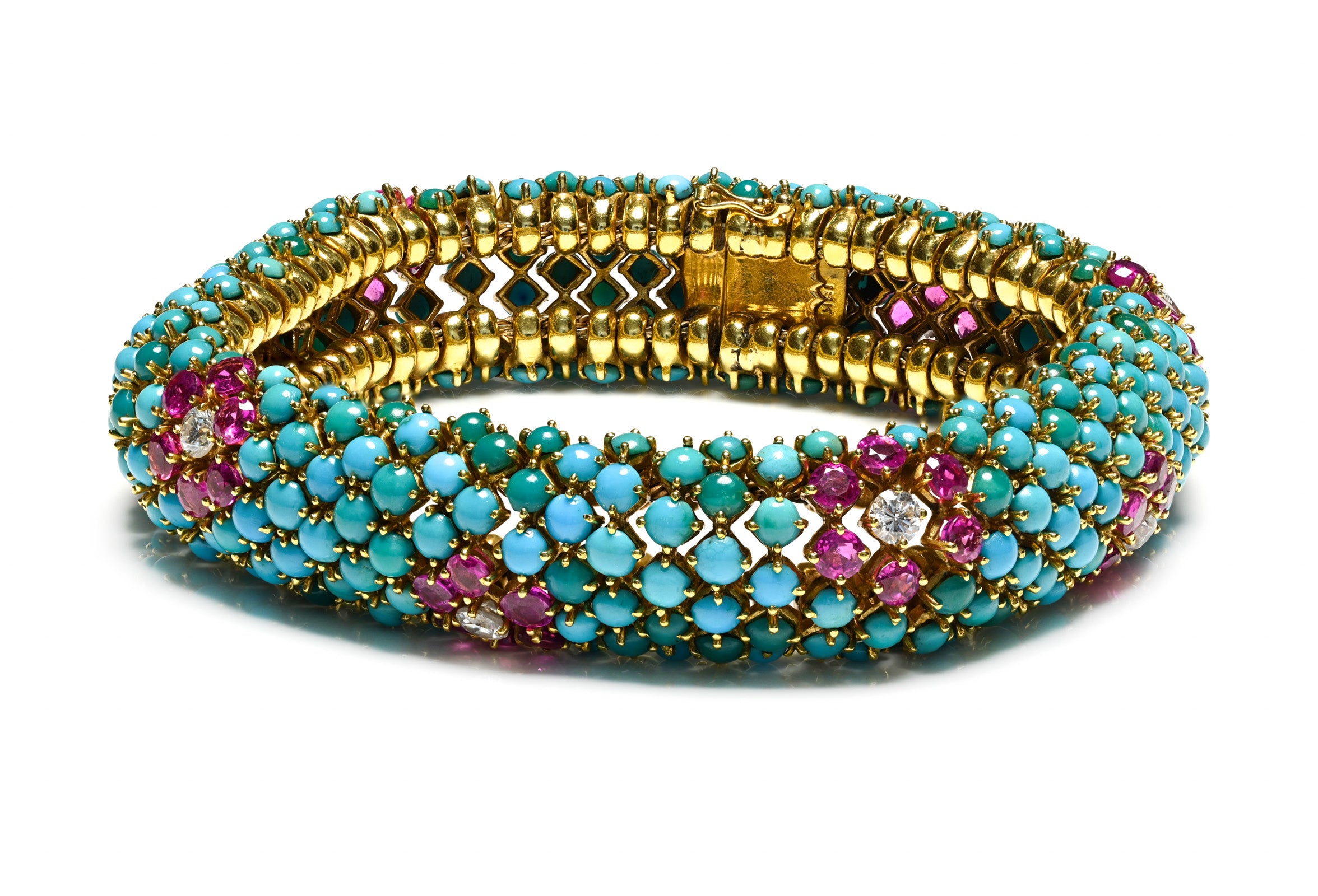 Turquoise Rubies Diamonds 18K Gold Bracelet