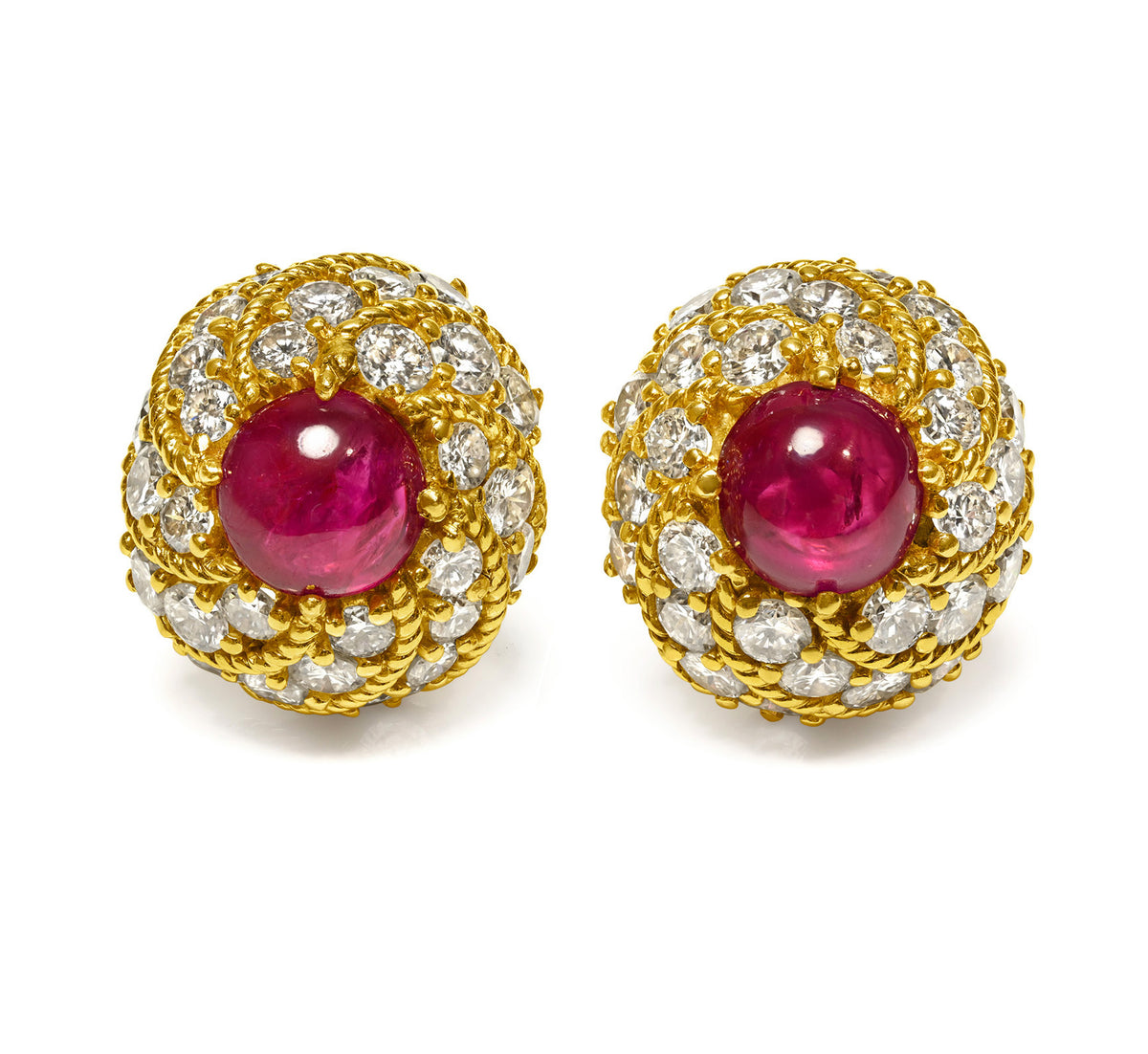 Unheated Burma Ruby Diamond Earrings in 18K Gold