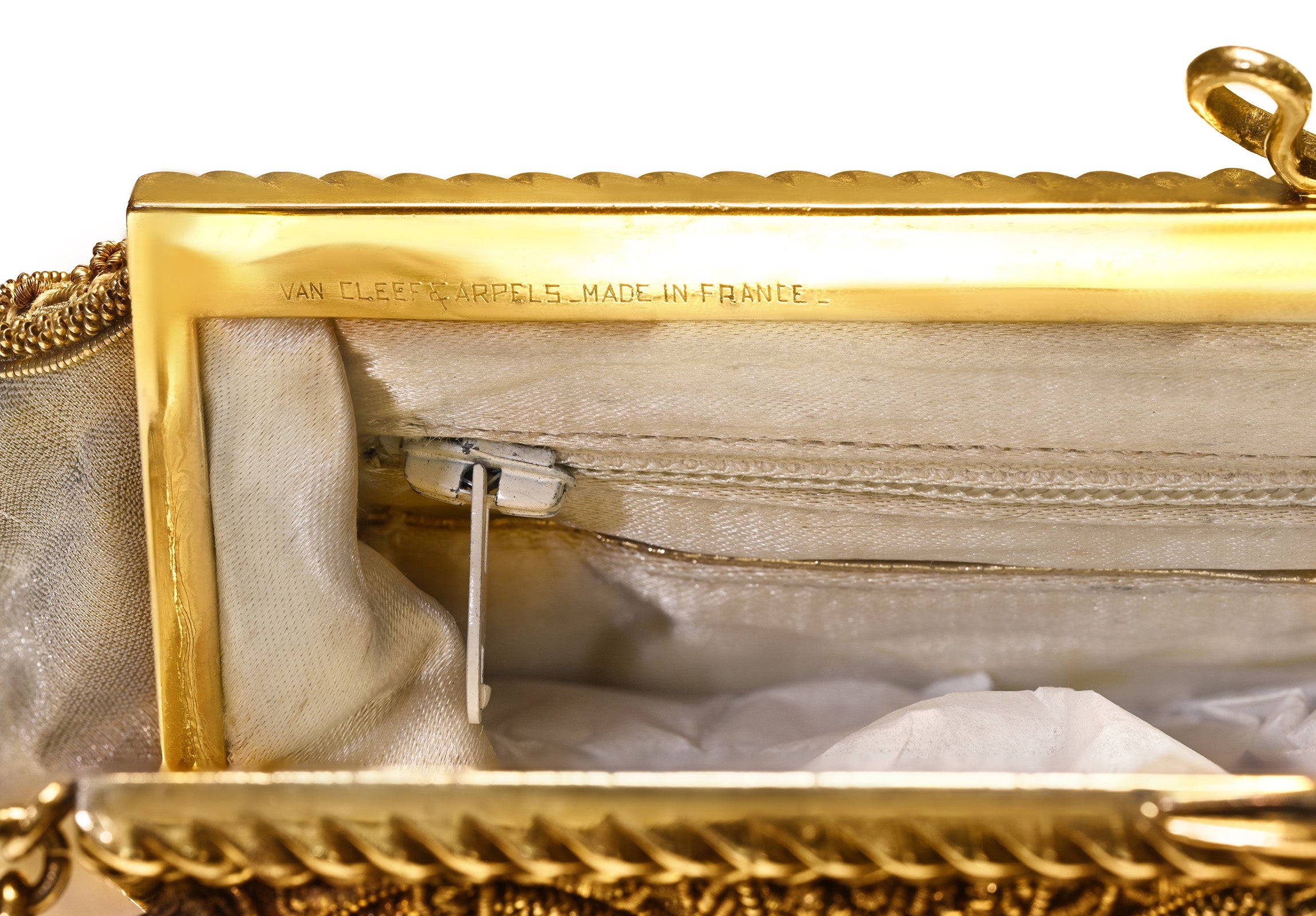 Van Cleef & Arpels France Silk Handbag Embroidered Gold Thread