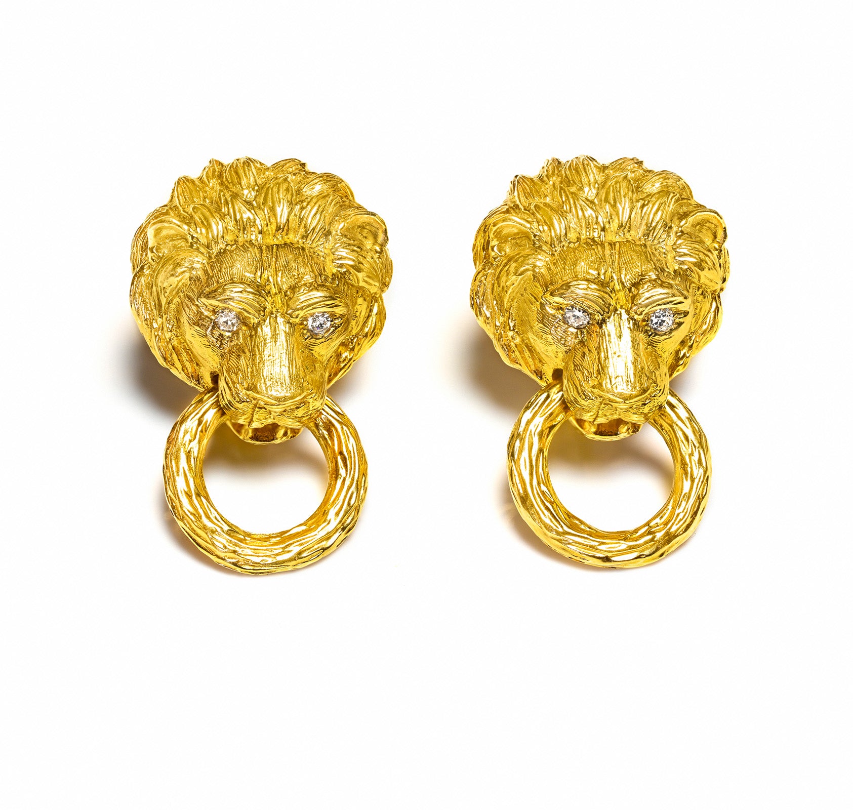 Van Cleef & Arpels 18K Gold Lion Diamond Door Knocker Earrings