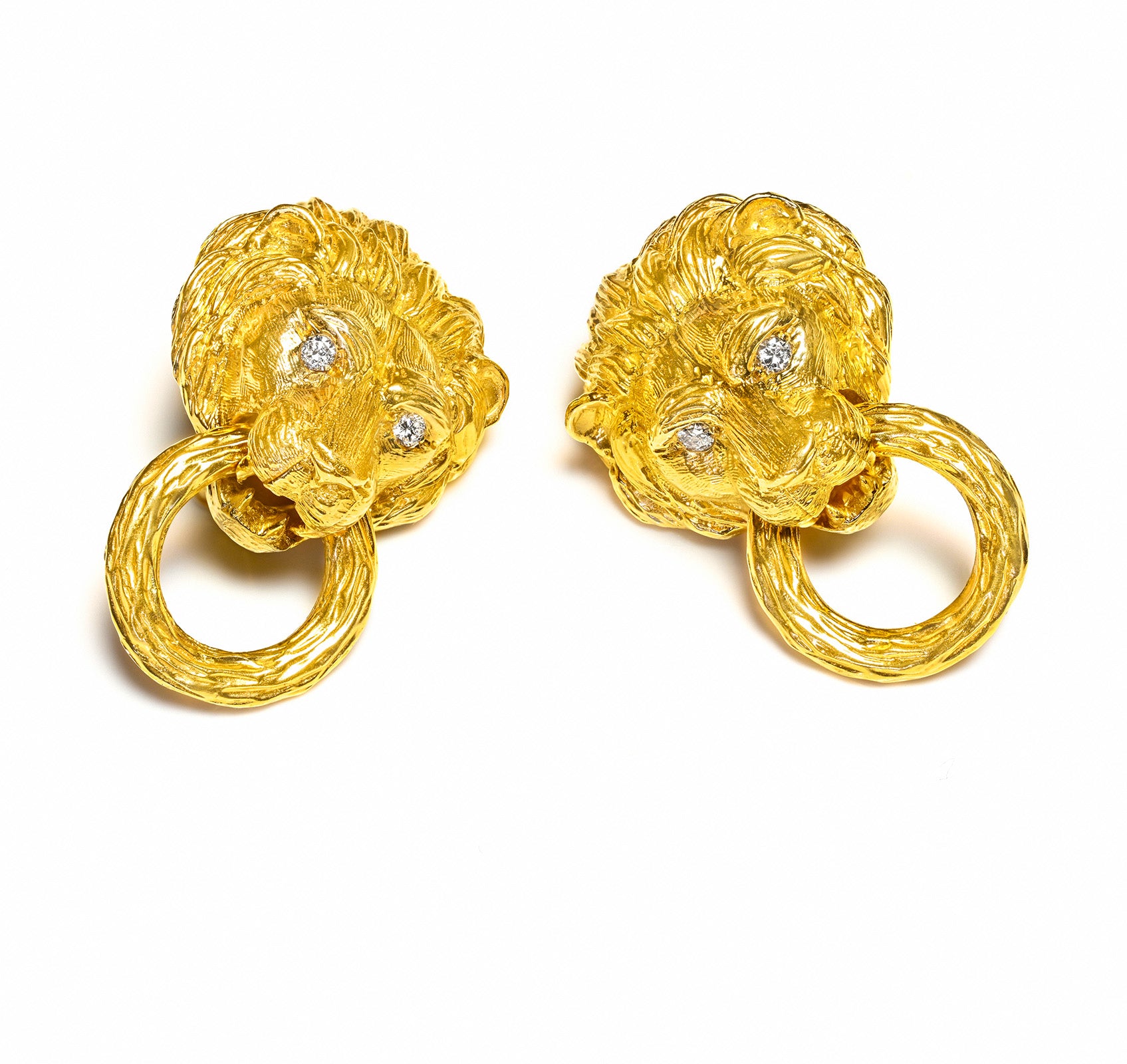 Van Cleef Arpels 18K Gold Lion Diamond Door Knocker Earrings