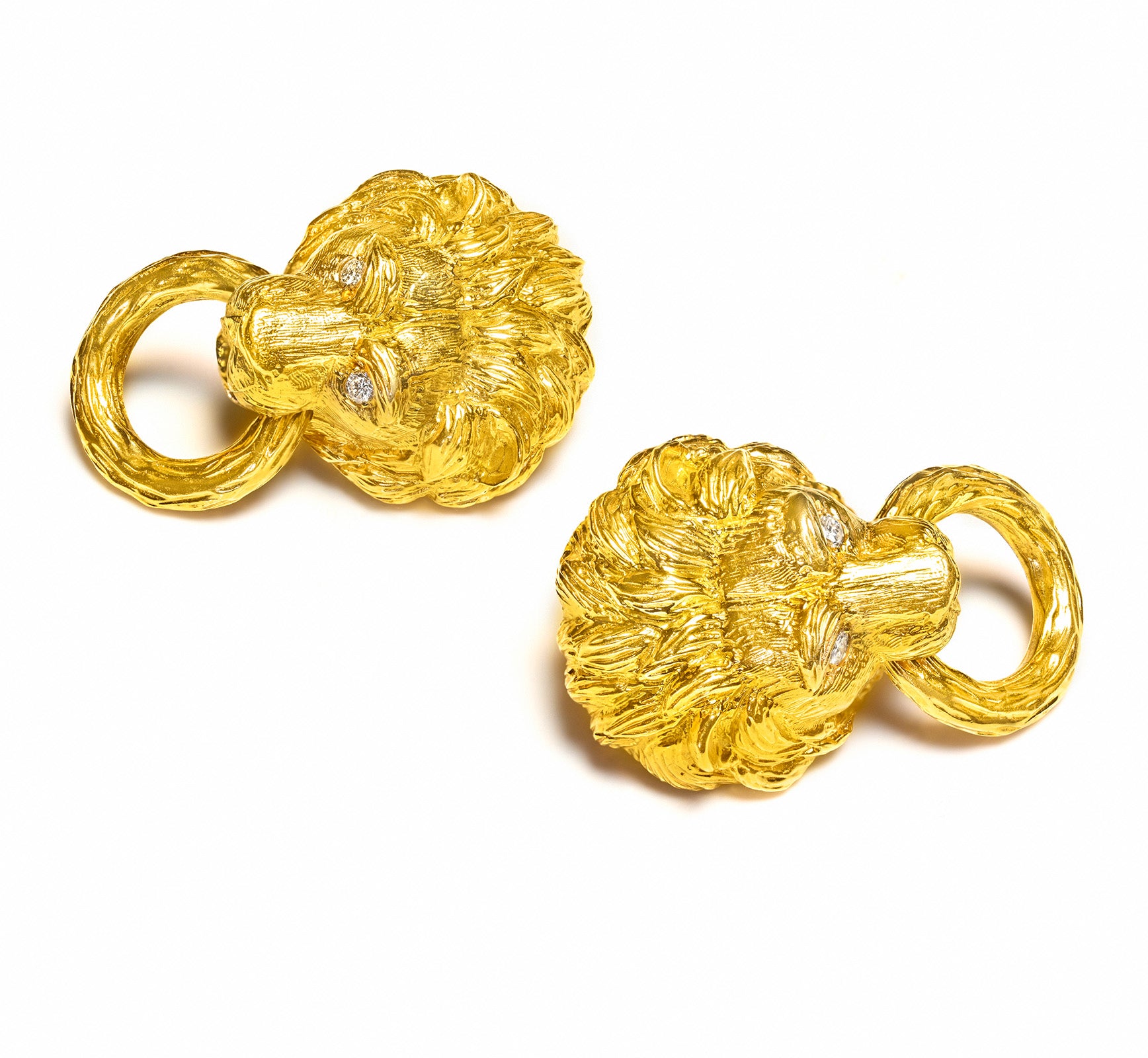 Van Cleef & Arpels 18K Gold Lion Diamond Door Knocker Earrings