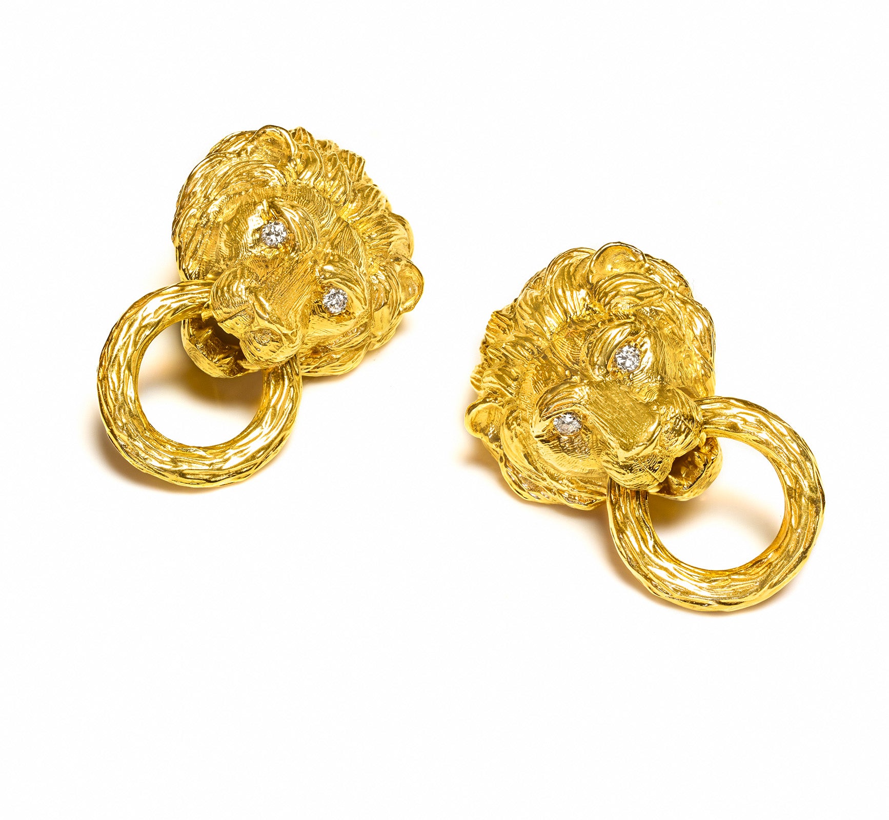Van Cleef Arpels 18K Lion Diamond Door Knocker Earrings