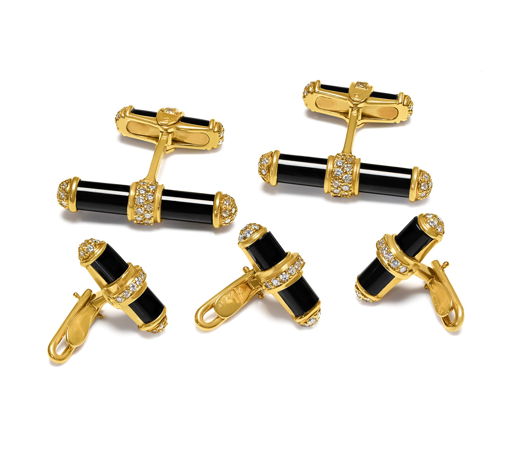 Van Cleef Arpels Ny 18K Diamond Onyx Cufflink 3 Stud Set