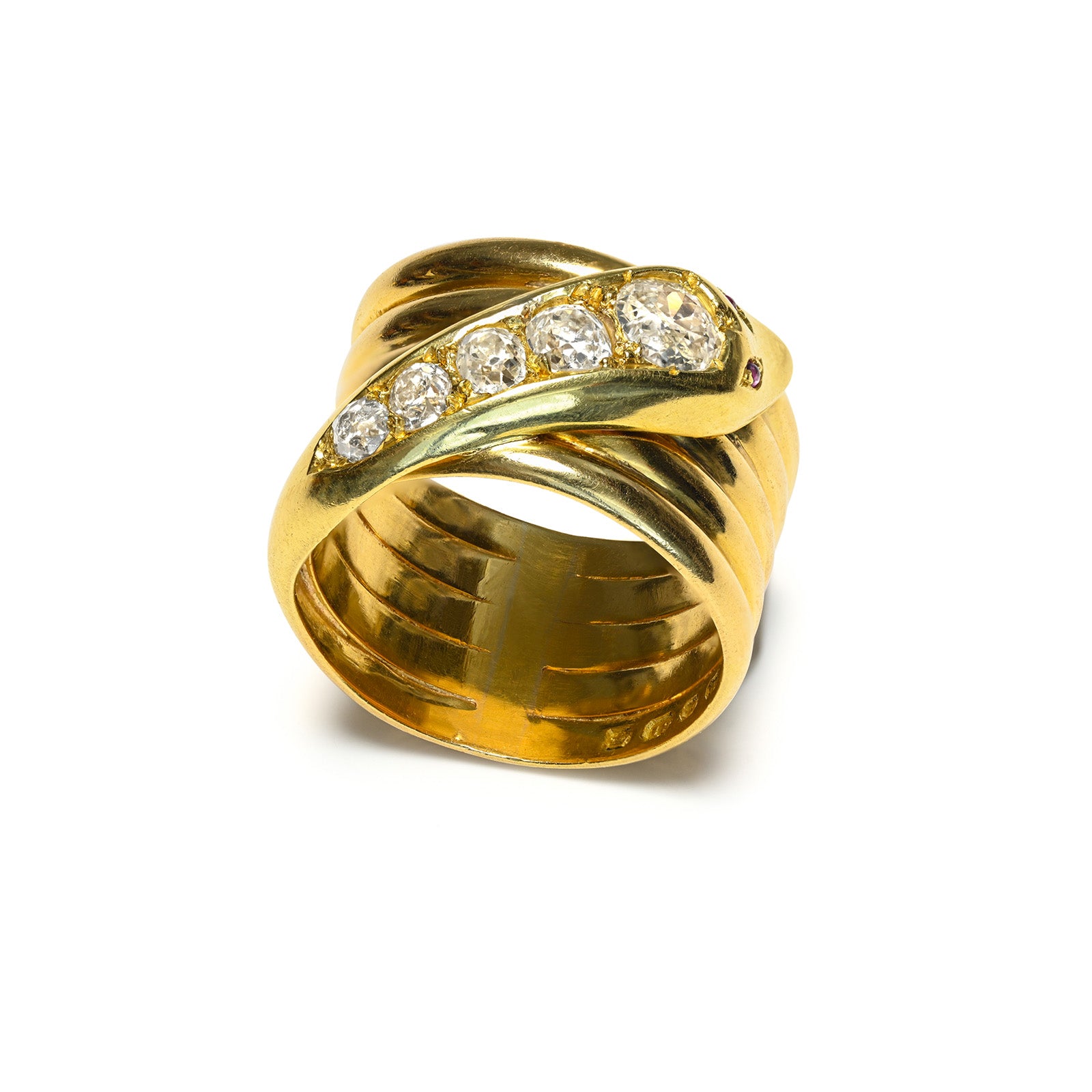 Victorian Snake Diamond Ring 18K Gold Men’s Wide Band Antique