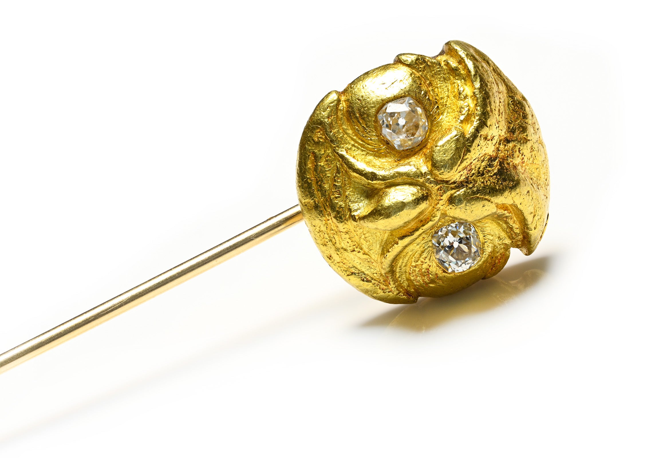Antique Victorian 24K Gold Owl Stick Pin with Old Mine Cut Diamonds