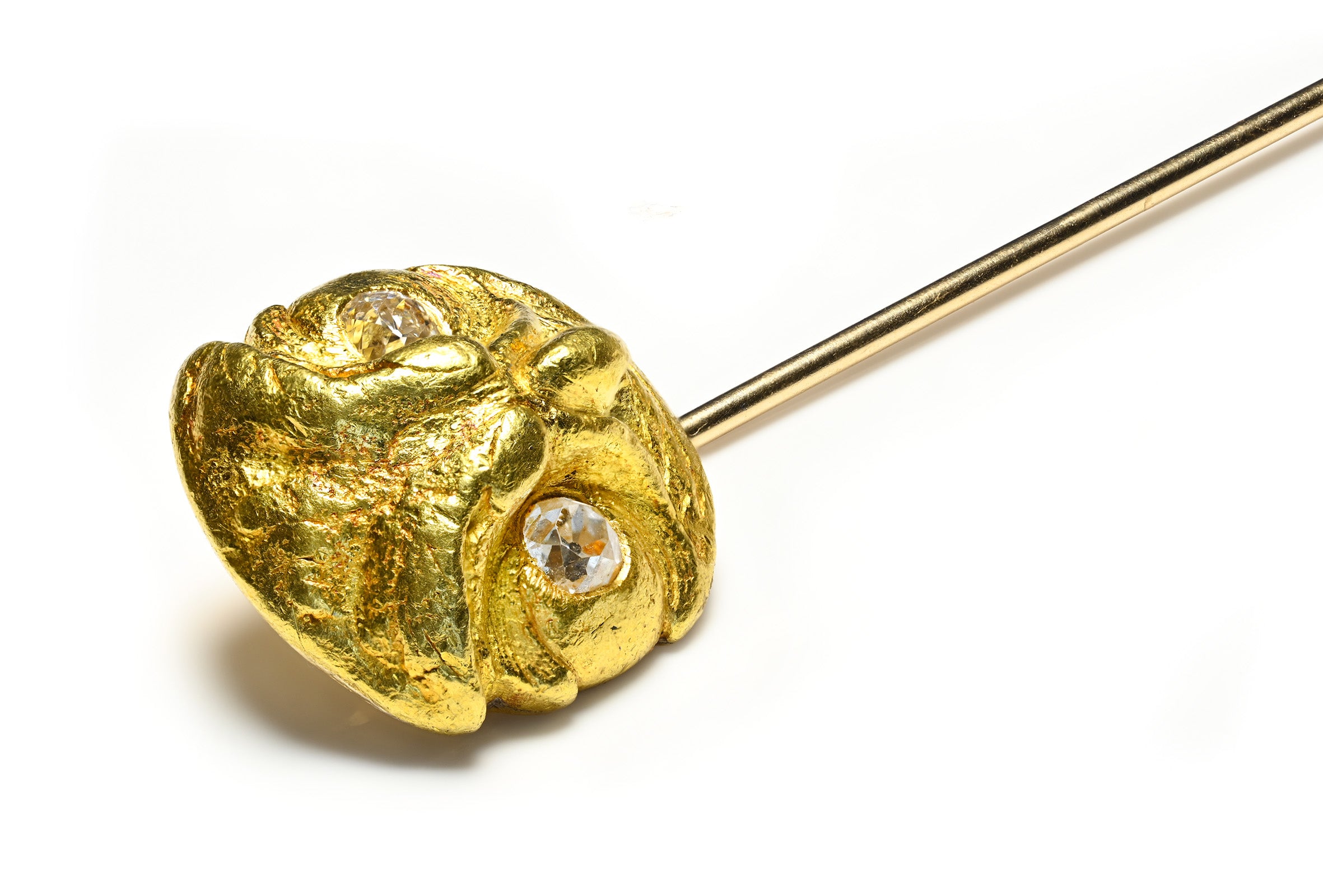 Victorian Antique 24K Gold Owl Stick Pin with Old Mine Cut Diamonds