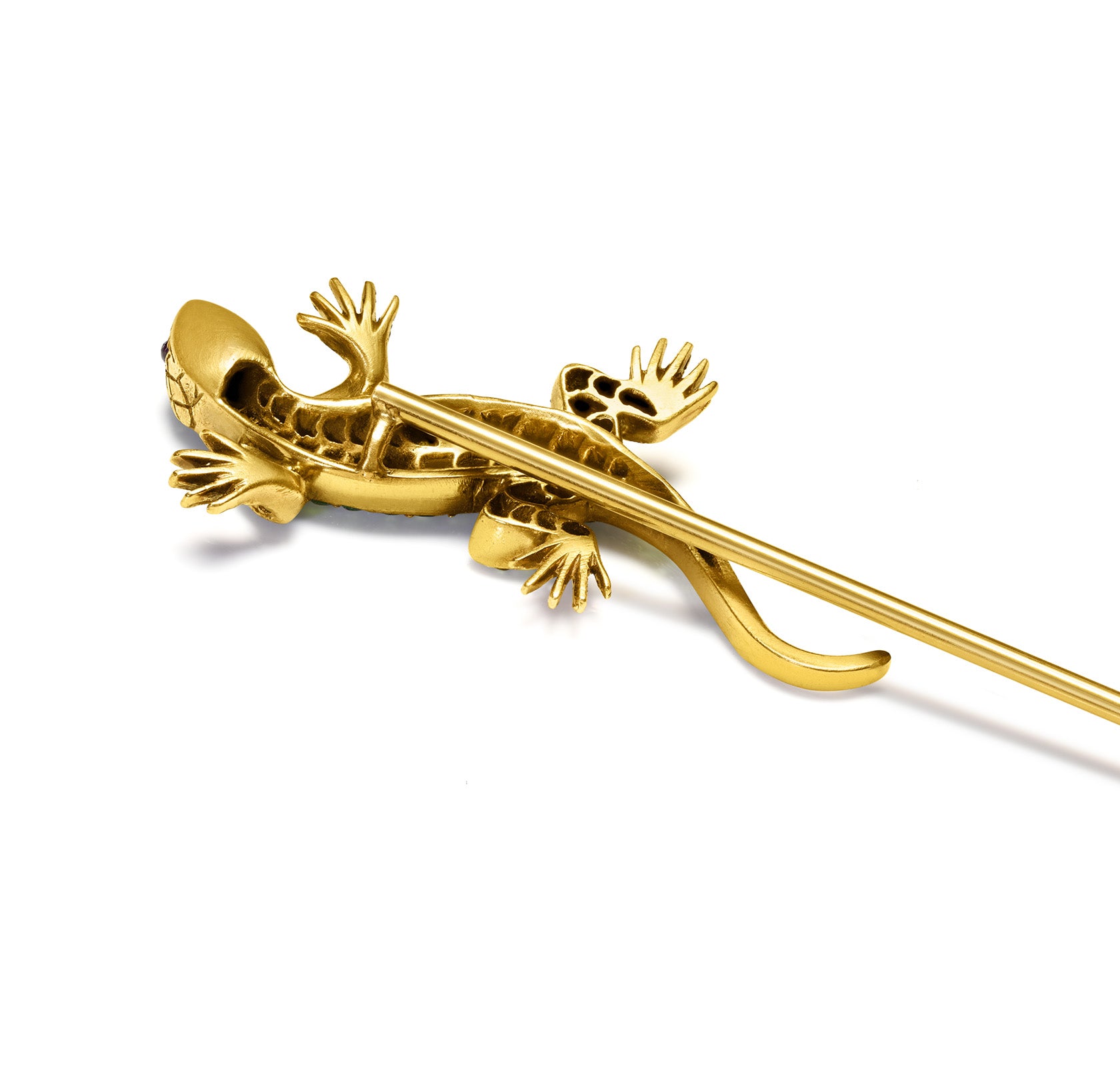 Demantoid Ruby Diamond Gold Lizard Salamander Stick Pin