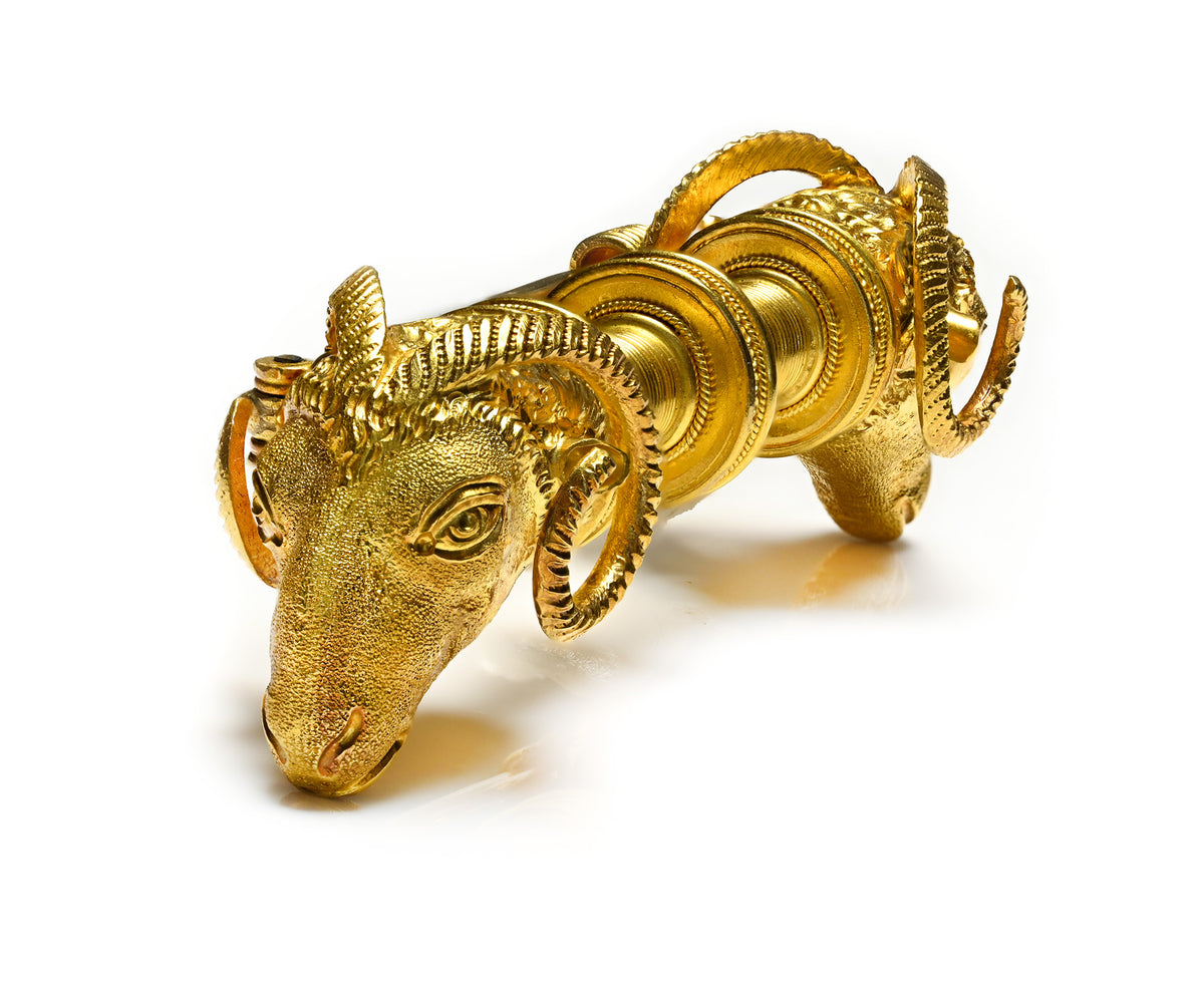 Victorian Etruscan Revival Gold Double Ram’s Head Brooch