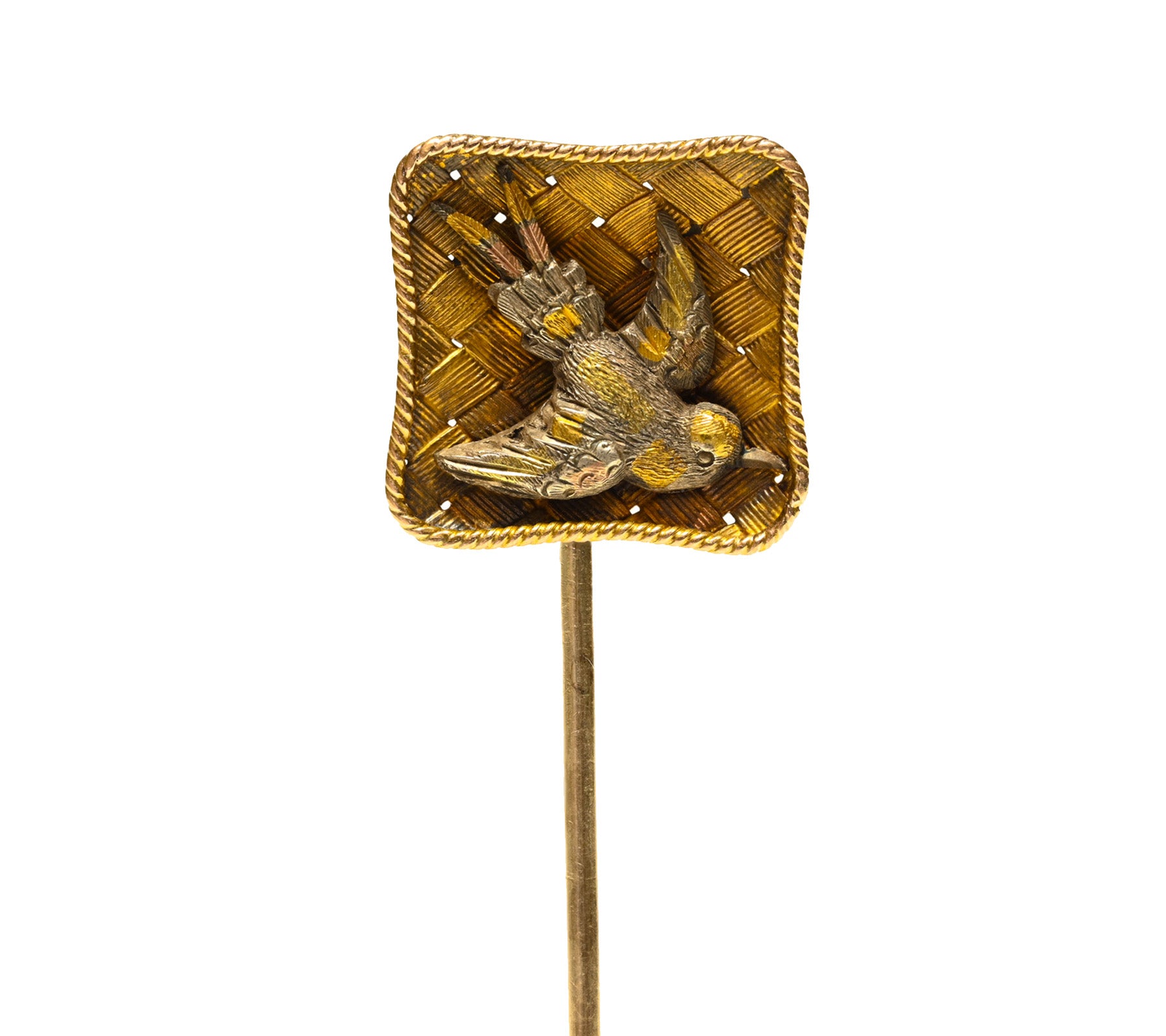 Victorian Two-Tone Gold Bird in Basket Stick Pin