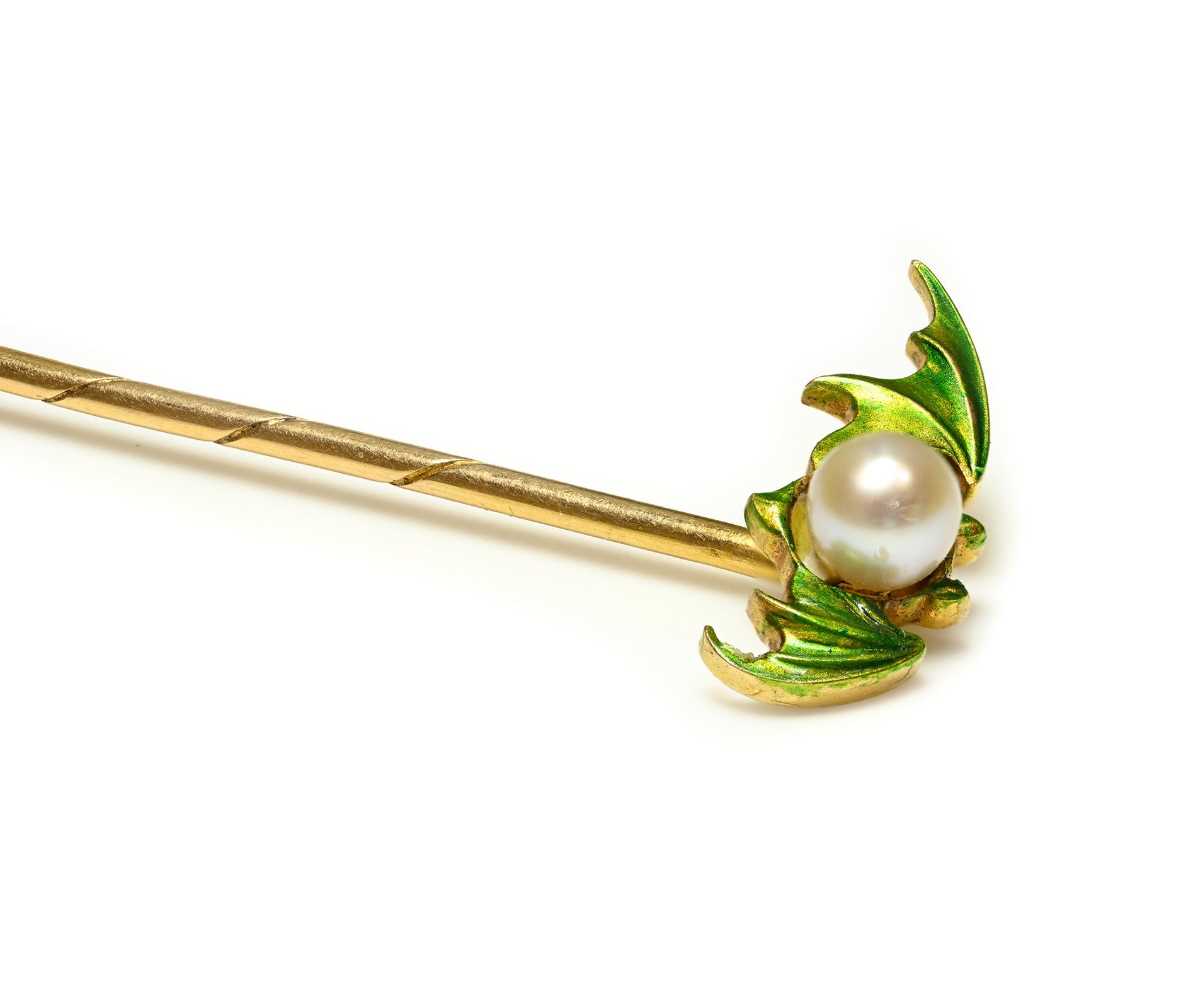 Victorian 14K Gold Pearl Bat Stick Pin