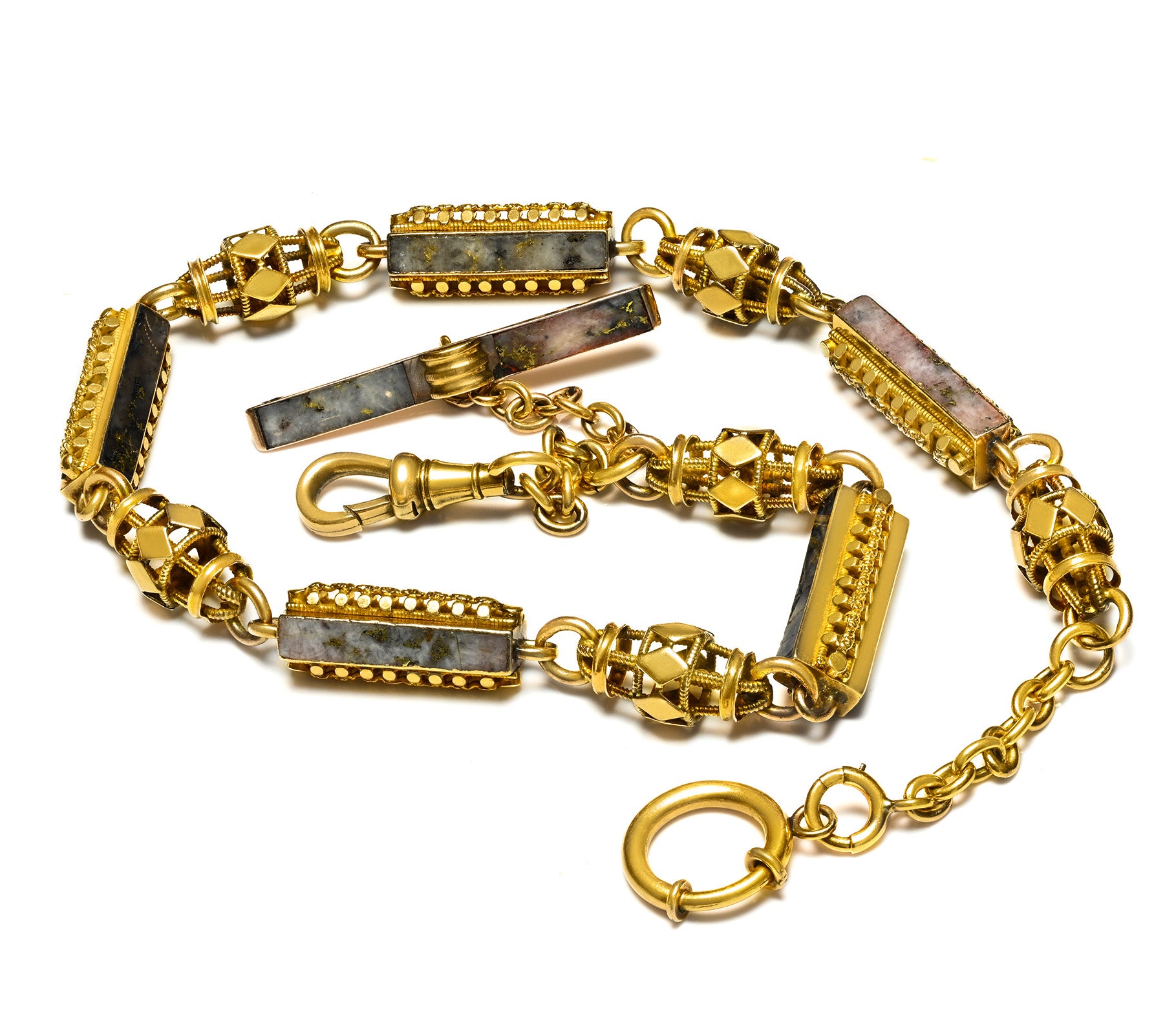 Antique Victorian Gold Pocket Watch Necklace Chain Agate