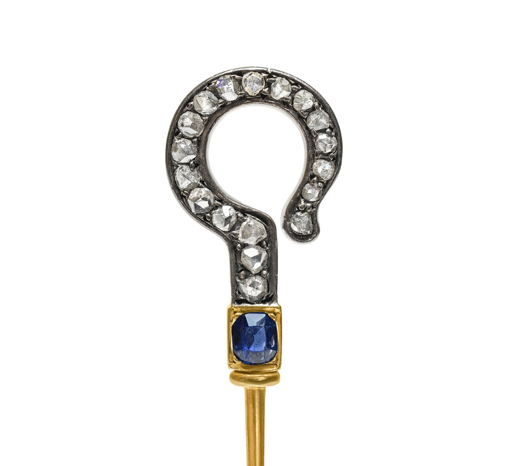 Victorian Rose-Cut Diamond Sapphire Question Mark Stick Pin