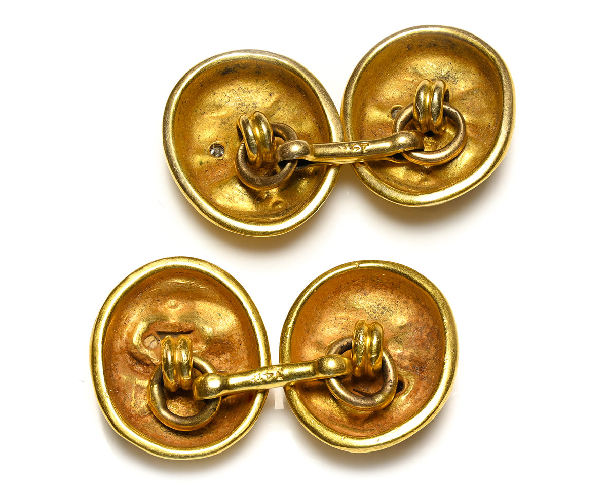 The back of Victorian Winking Man-in-the-Moon Ruby Diamond Gold Cufflinks