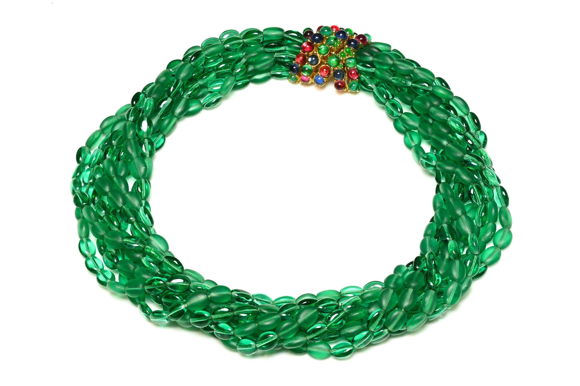 Vintage Ciner Mughal Style Green Glass Beads Collar Necklace
