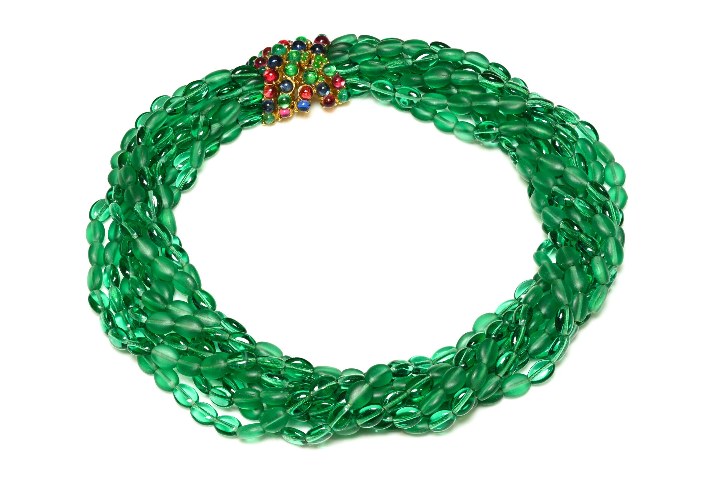 Ciner Mughal Style Green Glass Beads Collar Necklace