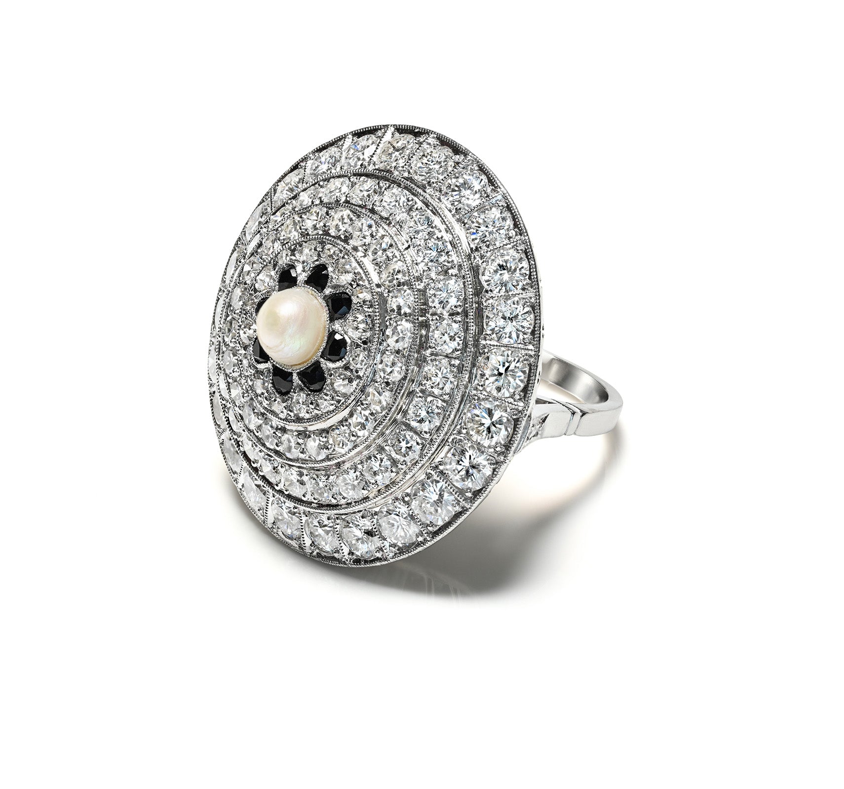 Platinum Ring Diamond Onyx Pearl