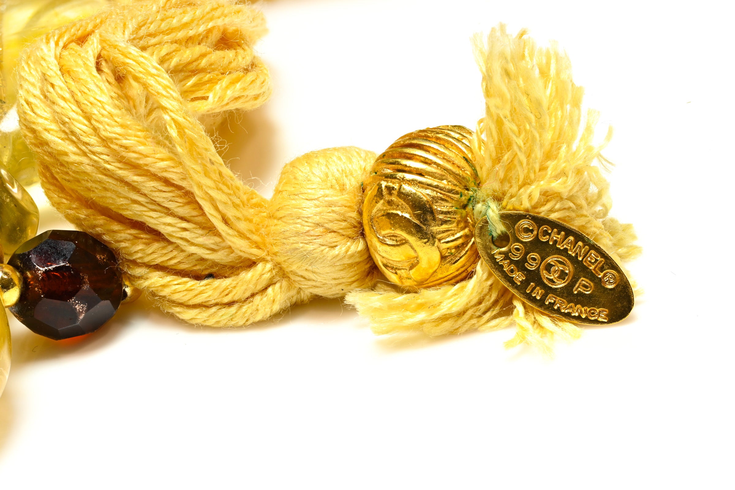 Vintage Spring 1999 Chanel Paris Yellow Resin Beads Lariat Necklace