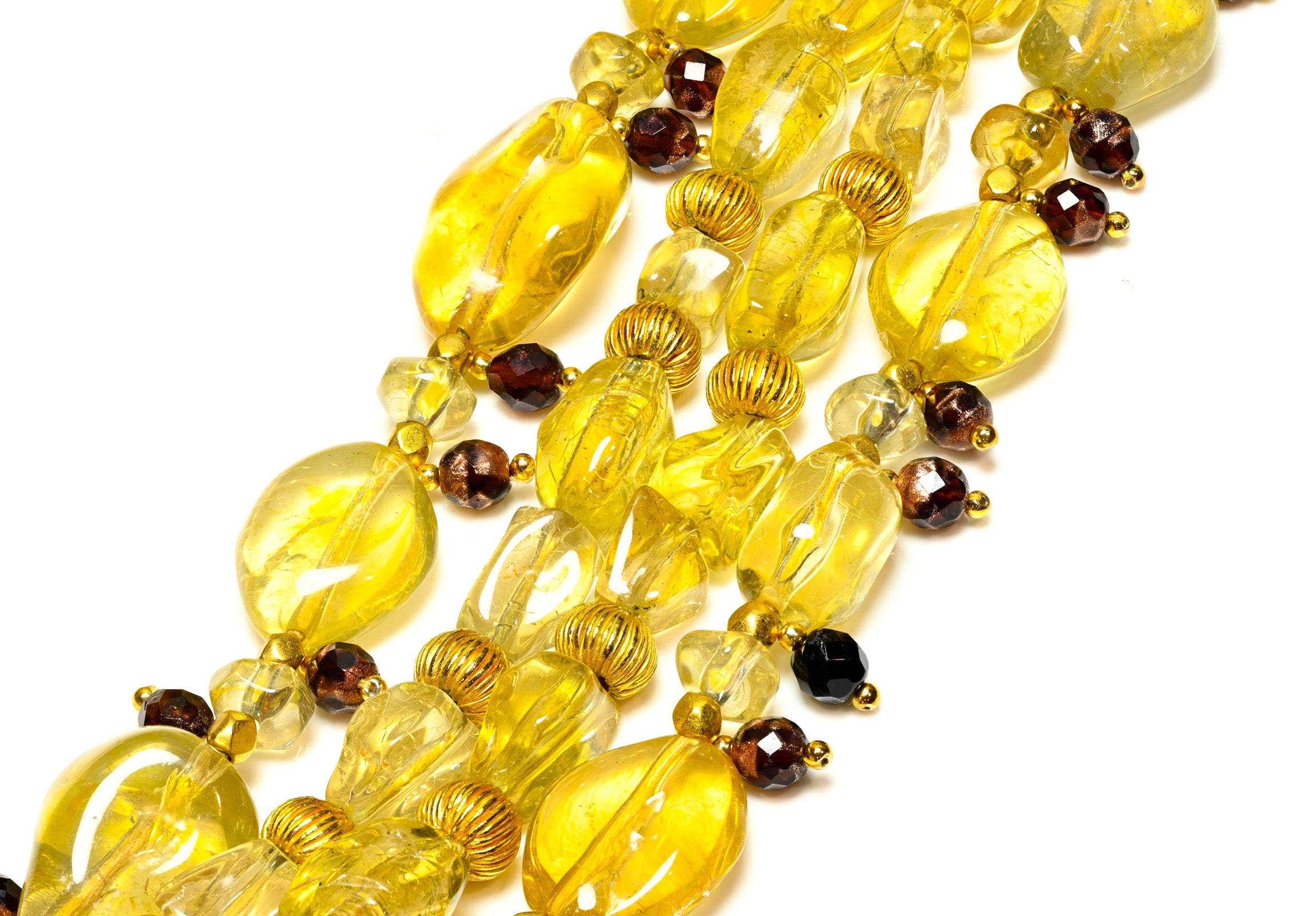 Vintage Spring 1999 Chanel Paris Yellow Resin Beads Lariat Necklaces