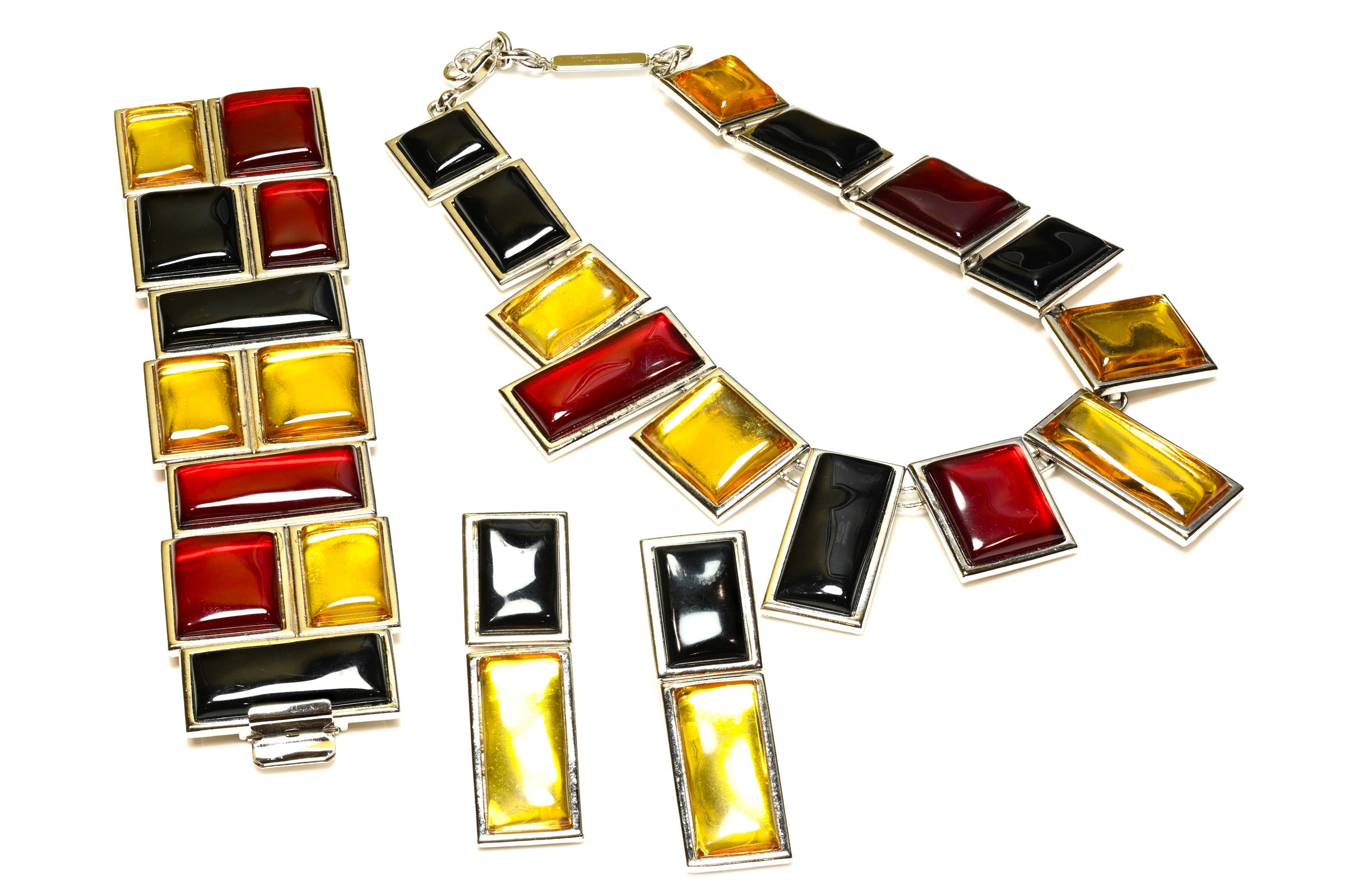 Vintage Yves Saint Laurent Mondrian Style Set Earrings Necklace Bracelet