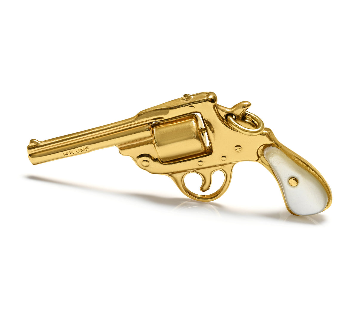 Vintage 14K Gold Mother-of-Pearl Revolver Pistol Charm Pendant
