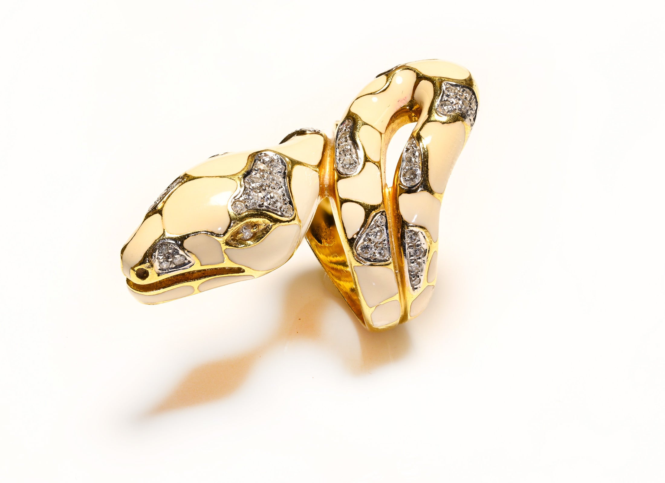 18K Gold Enamel Diamond Snake Ring