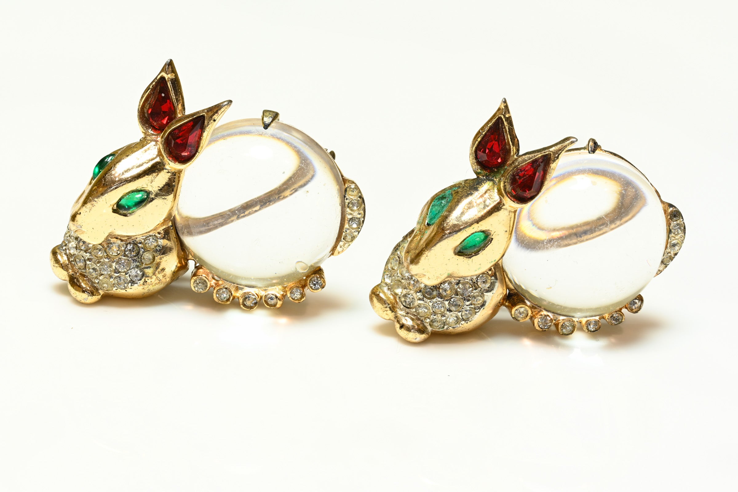 Vintage 1940's Coro Craft Sterling Jelly Belly Bunny Rabbit Brooches