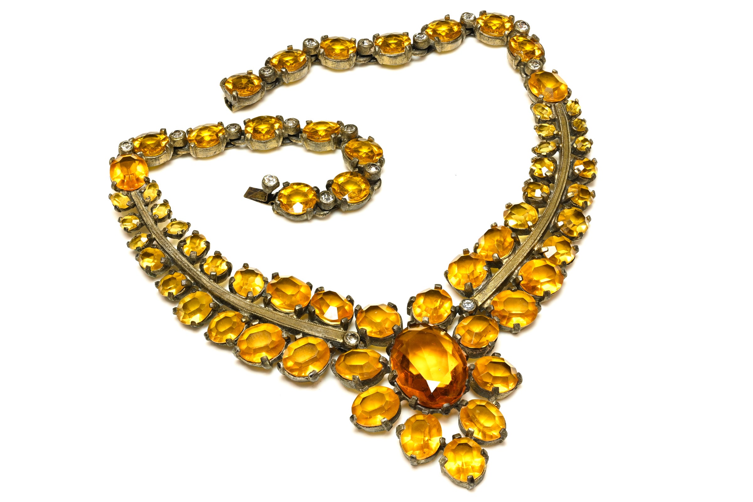 Vintage 1940's Eisenberg Yellow Crystal Flower Necklace 1