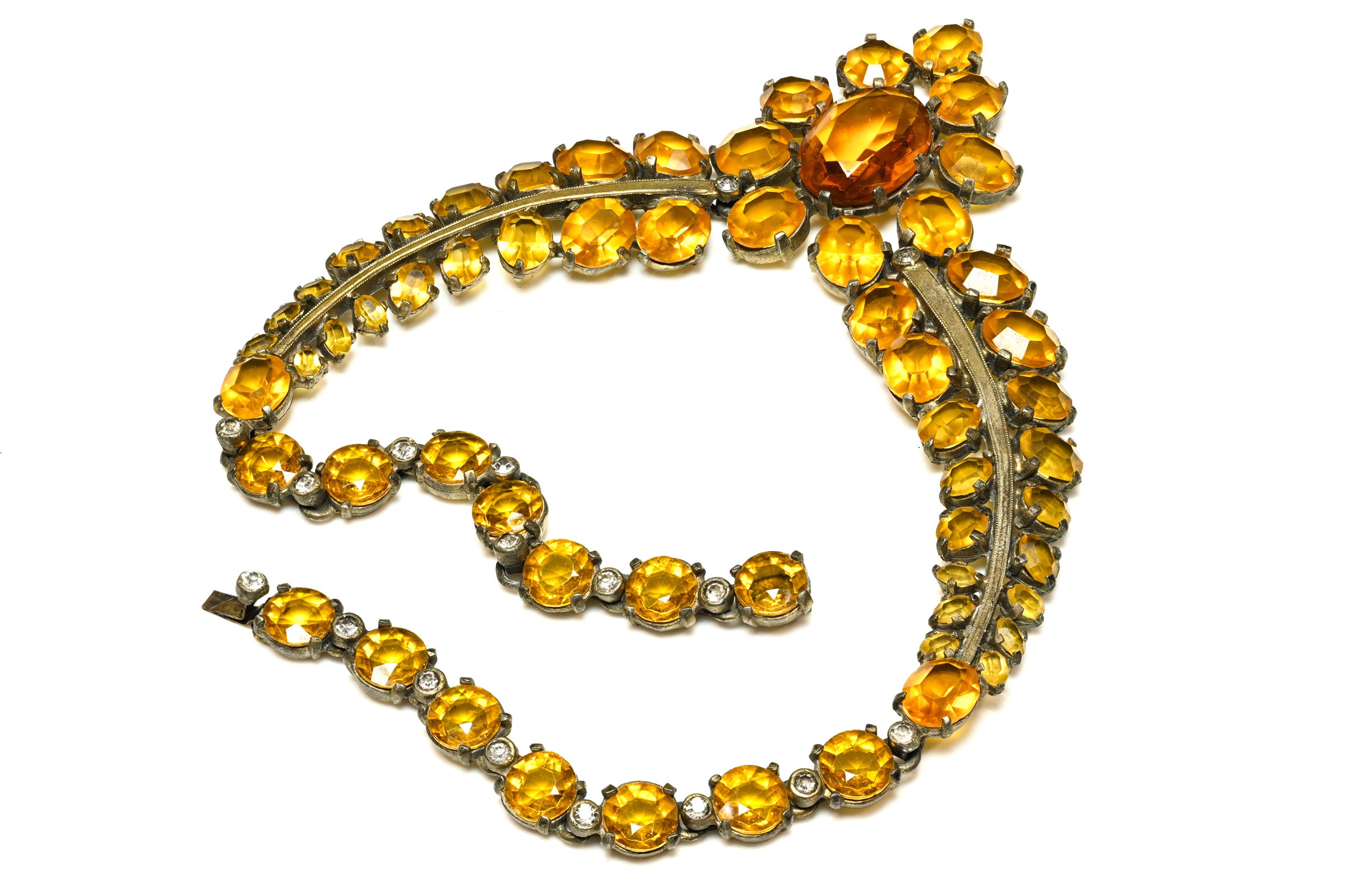 Vintage 1940's Eisenberg Yellow Crystal Flower Necklace 2