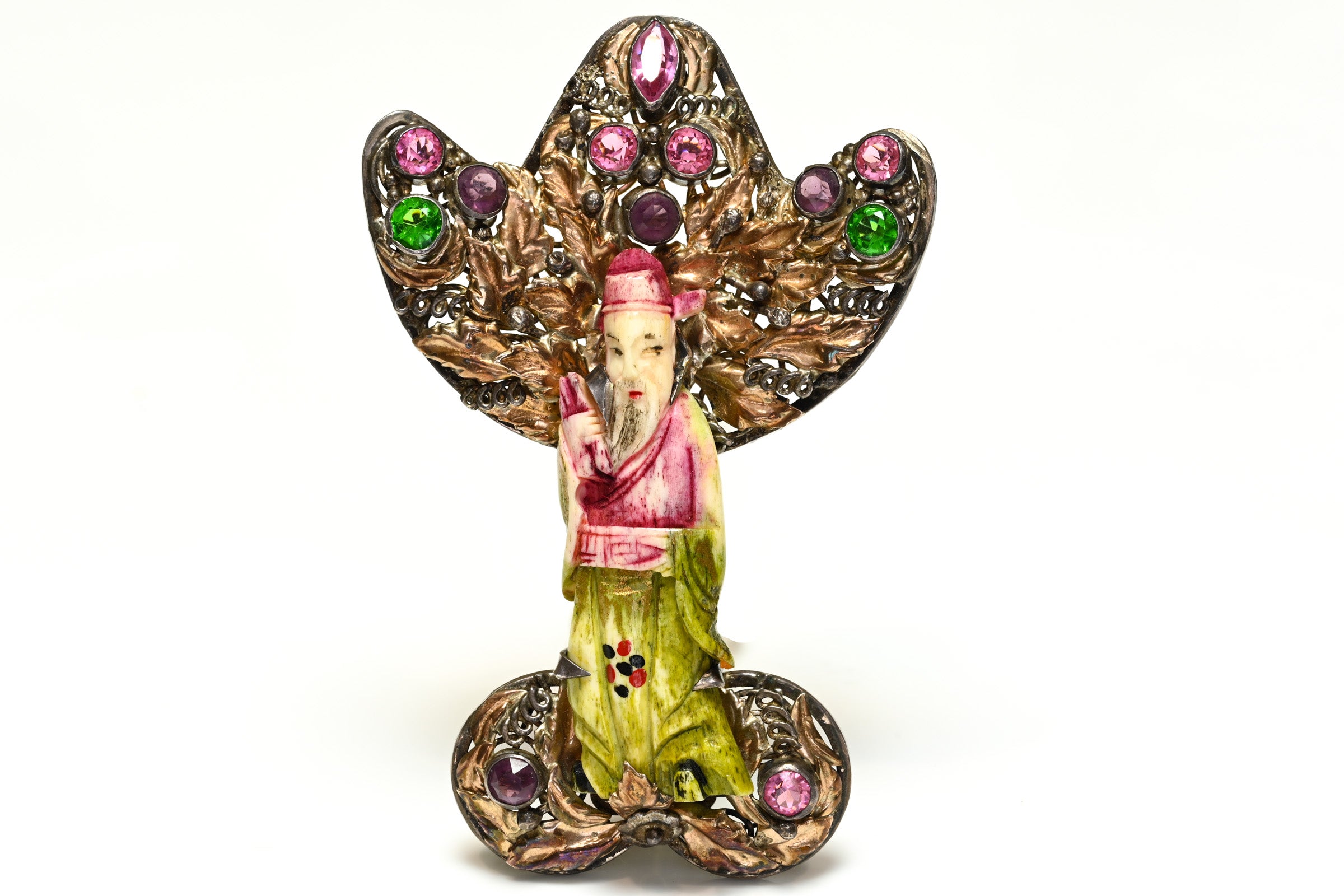 Vintage 1940's Hobe Sterling Bandora Monk Asian Style Filigree Brooch