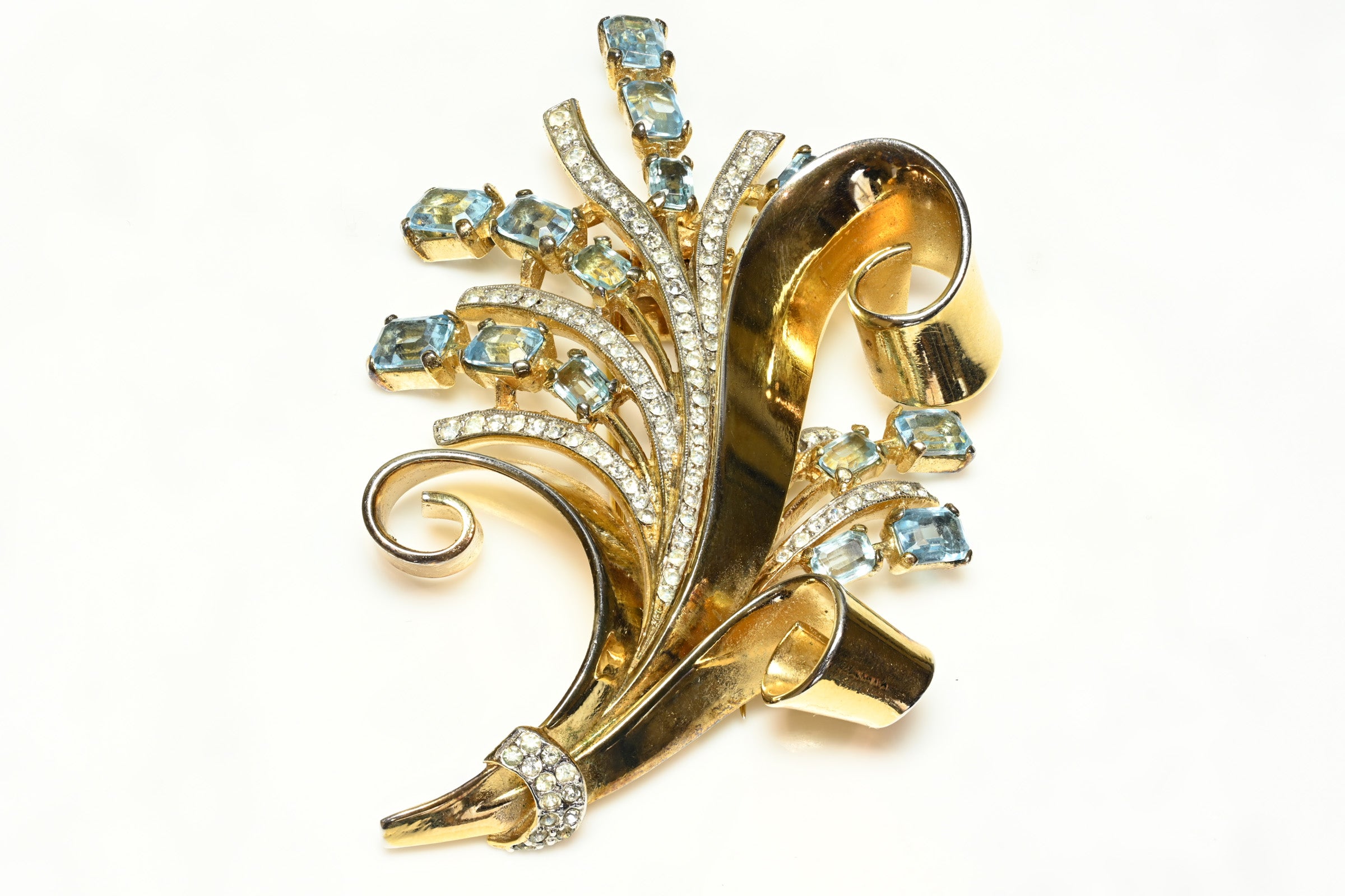 Vintage 1940's Trifari Alfred Philippe Sterling Blue Crystal Spray Brooch 1