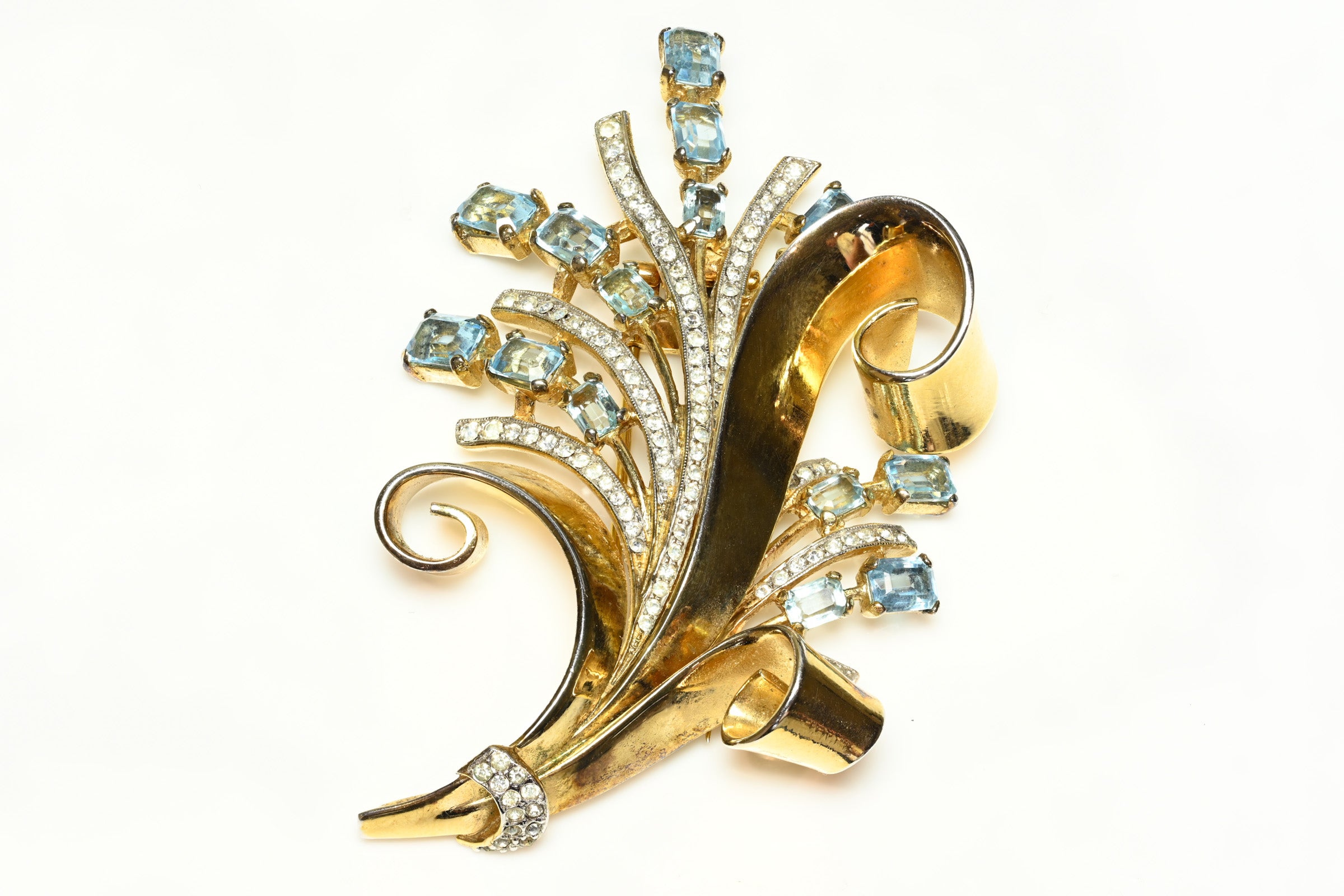 Vintage 1940's Trifari Alfred Philippe Sterling Blue Crystal Spray Brooch 2