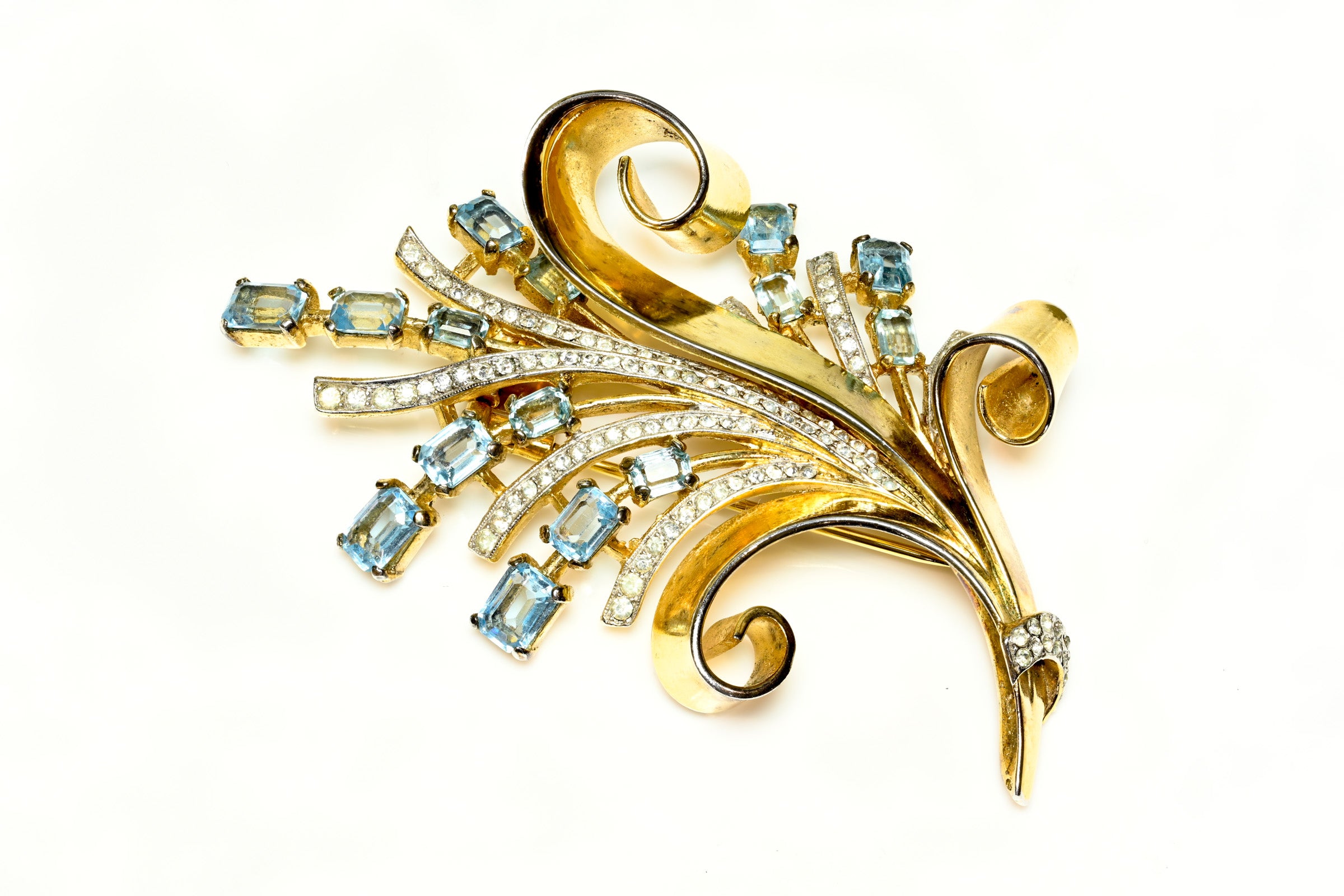 Vintage 1940's Trifari Alfred Philippe Sterling Blue Crystal Spray Brooch 3