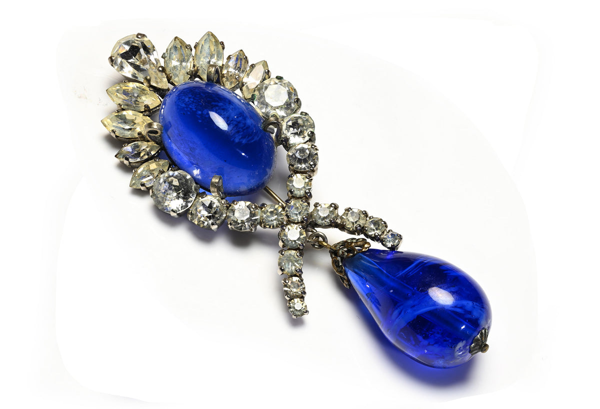 Vintage 1950's Christian Dior Haute Couture Blue Gripoix Glass Brooch 3