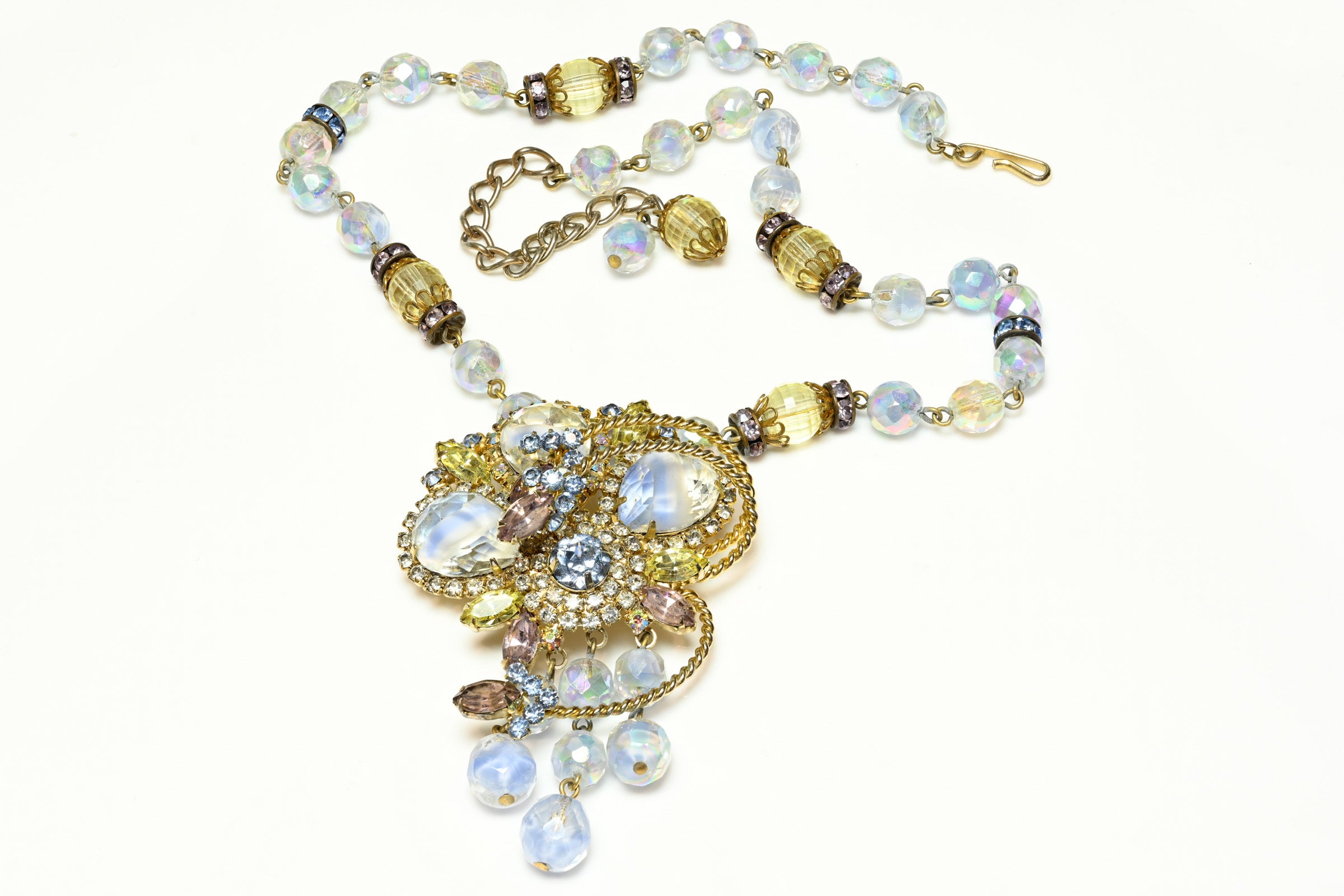 Vintage 1950's Hobe Blue Crystal Necklace Bracelet Earrings Parure Set 1