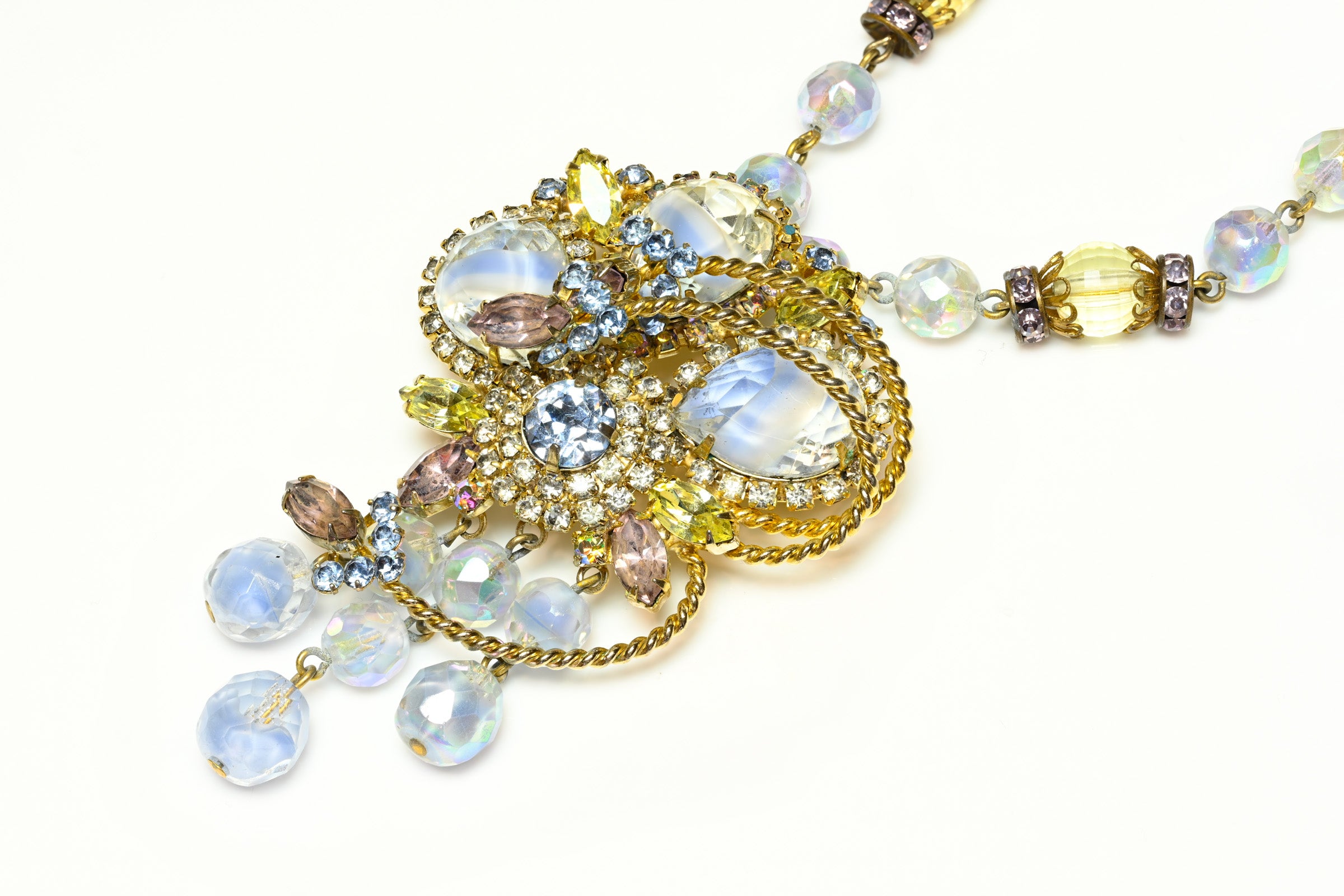 Vintage 1950's Hobe Blue Crystal Necklace Bracelet Earrings Parure Set 2