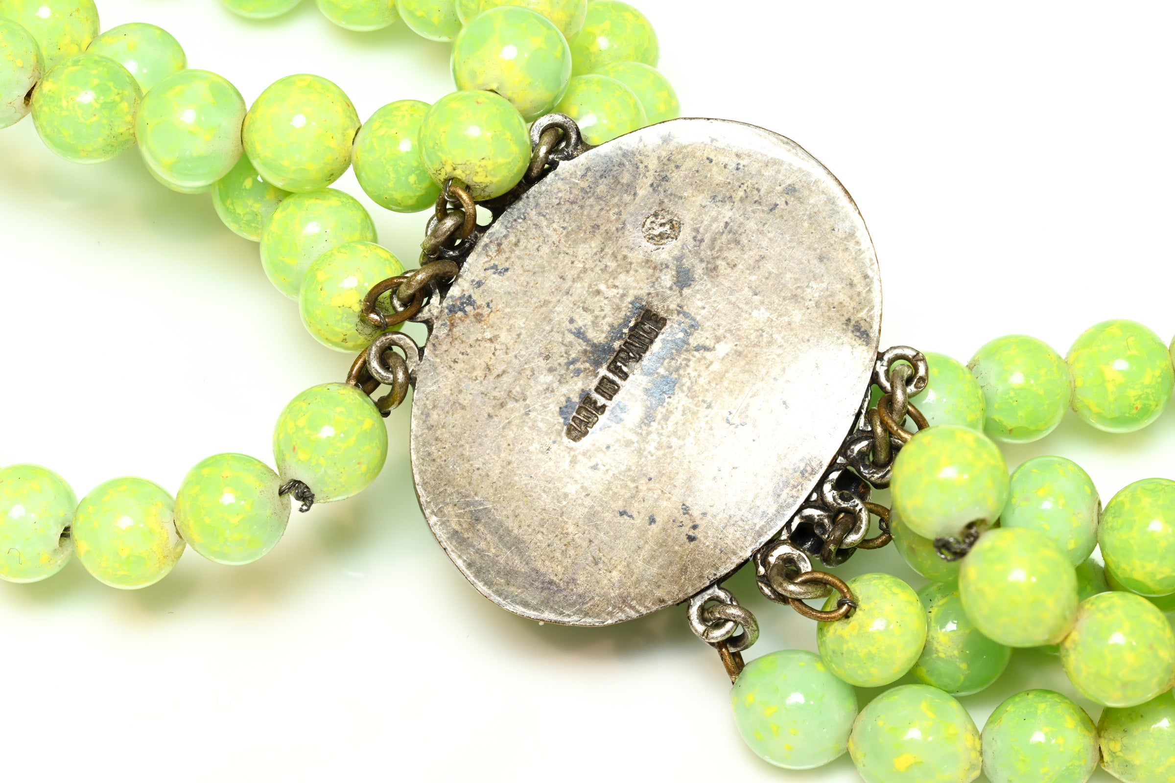 Vintage 1950's Louis Rousselet Paris Neon Green Glass Beads Necklace 2