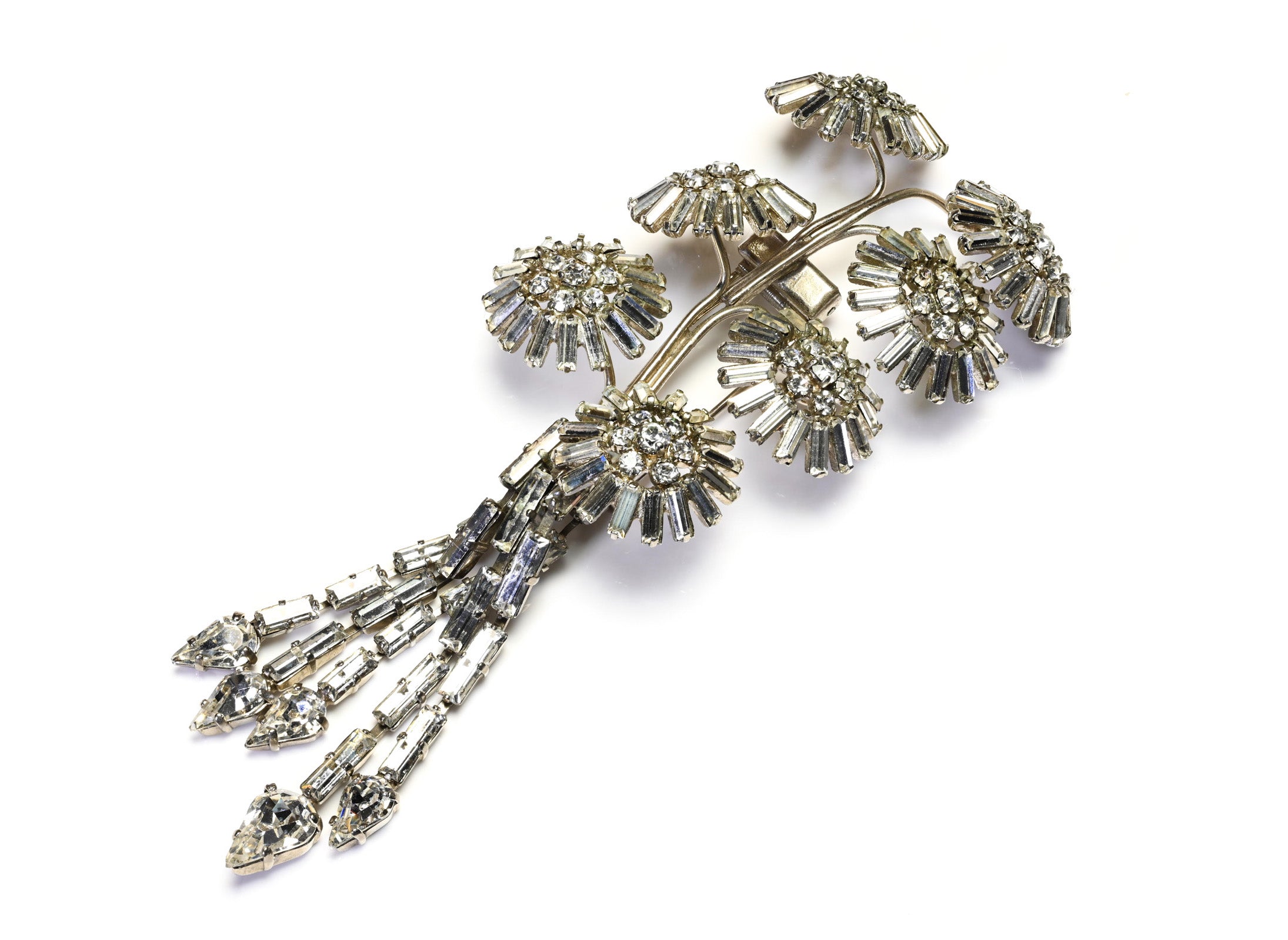 Vintage 1950's Roger Jean Pierre Paris Crystal Flower Tassel Brooch