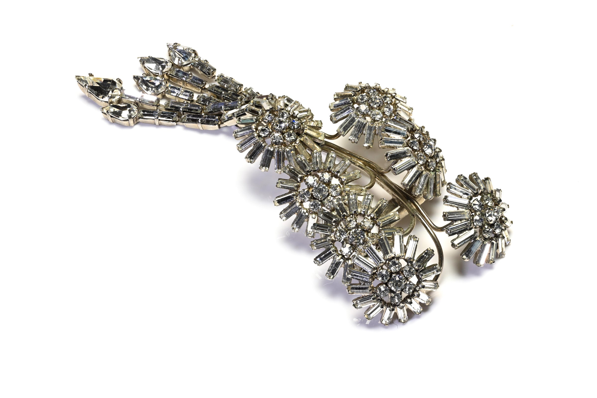 Vintage 1950's Roger Jean Pierre Paris Crystal Flower Tassel Brooch 1