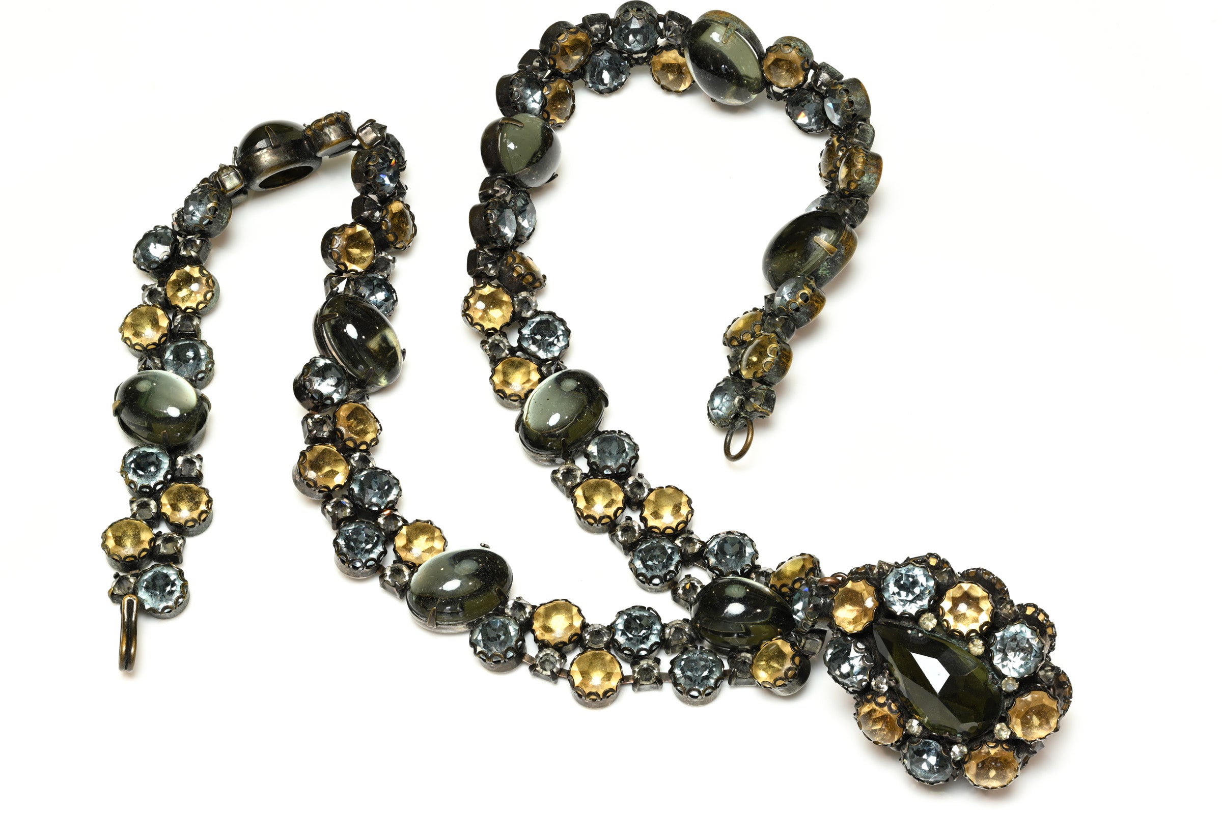 Vintage 1950's Schreiner NY Yellow Blue Crystal Pendant Necklace 2